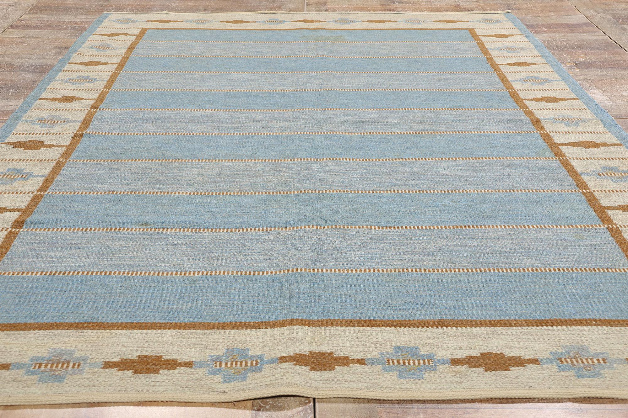 Tessuto a mano Mid-Century Modern Swedish Blue Scandinavian Röllakan, 06'01 x 09'08 in vendita