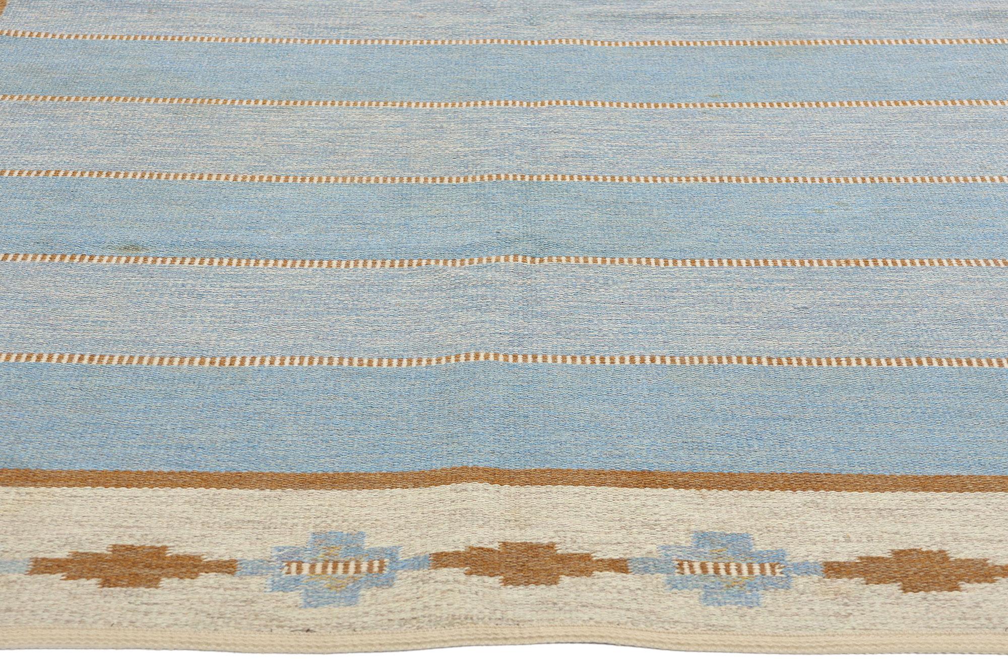 Mid-Century Modern Swedish Blue Scandinavian Röllakan, 06'01 x 09'08 In condizioni buone in vendita a Dallas, TX