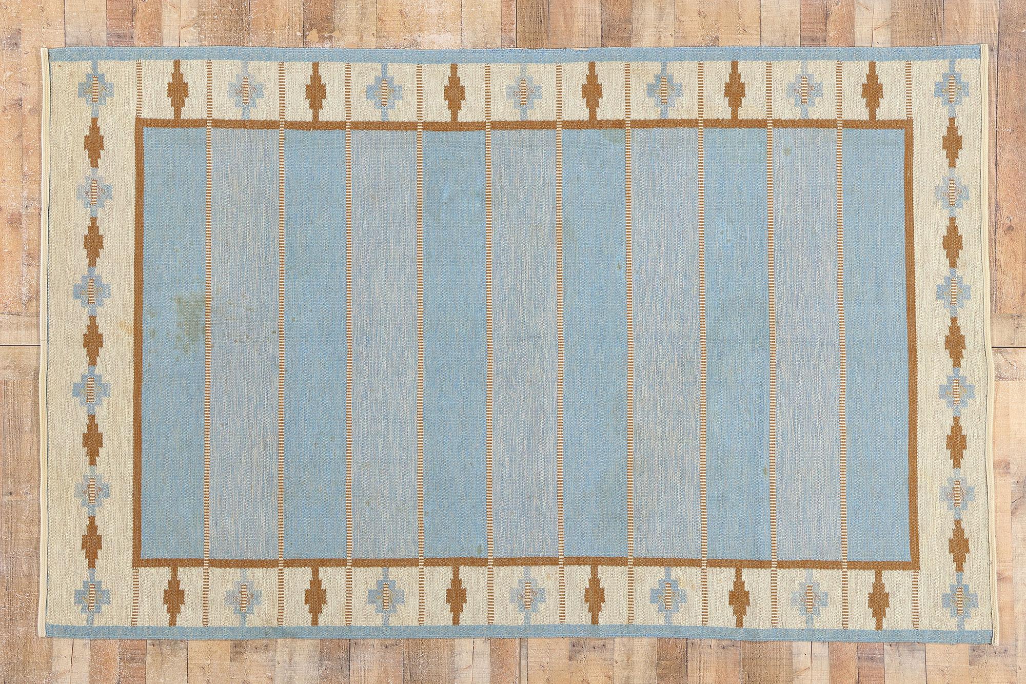 Mid-Century Modern Swedish Blue Scandinavian Röllakan, 06'01 x 09'08 in vendita 1