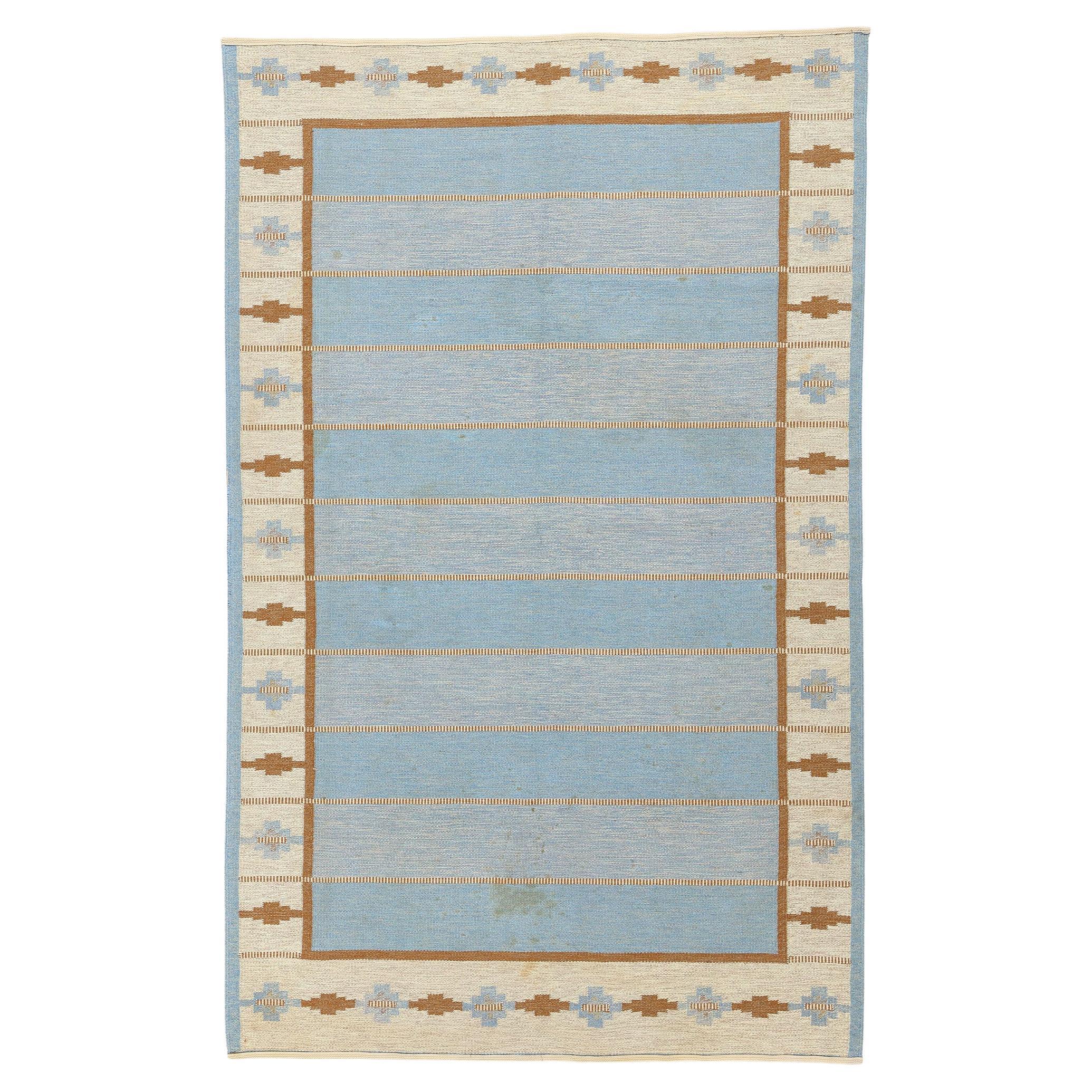 Mid-Century Modern Swedish Blue Scandinavian Röllakan, 06'01 x 09'08 in vendita
