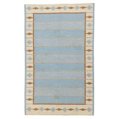 Mid-Century Modern Swedish Blue Scandinavian Röllakan, 06'01 x 09'08