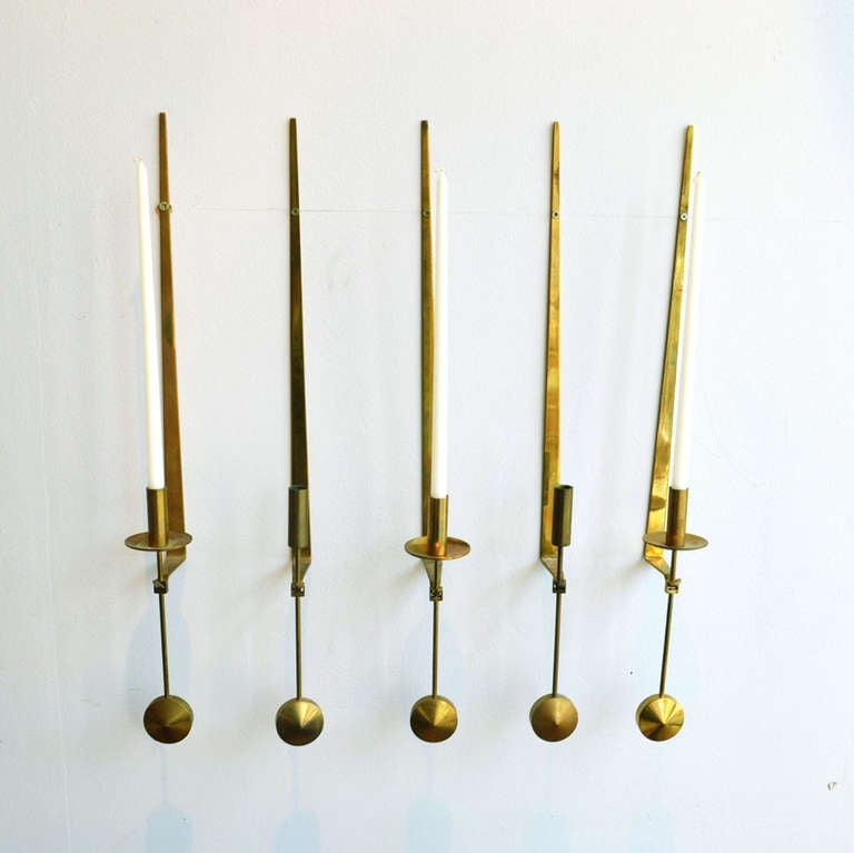 20th Century Set of 3 Mid-Century Modern Swedish Brass Pendel Candlesticks by Pierre Forsell