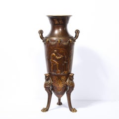 Mid-Century Modern Swedish Bronze Urn w/ Stylized Neoclassical Motifs in Relief