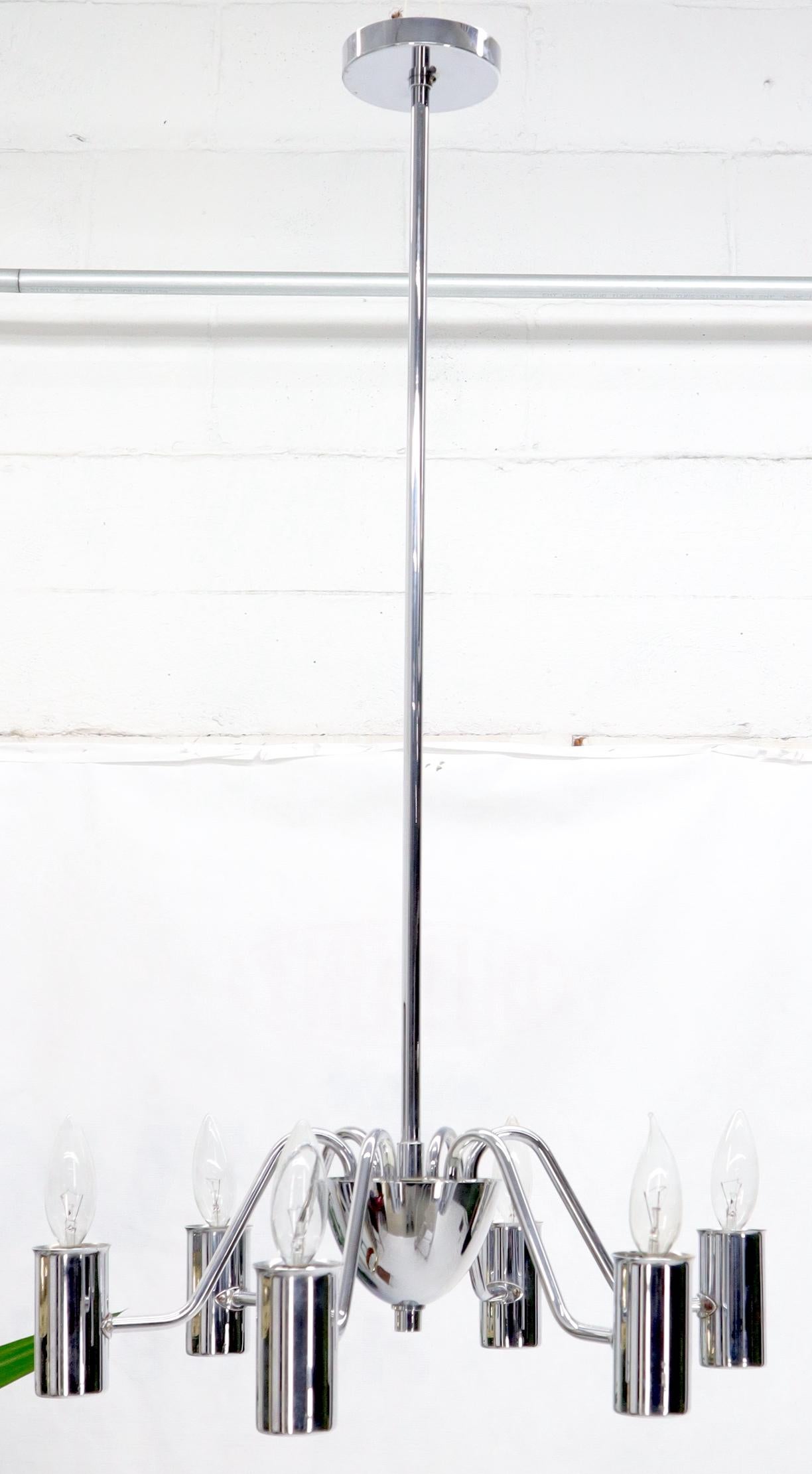 Hans-Agne Jakobsson Scandinavian Mid-Century Modern chrome-plated light fixture chandelier, made in Sweden.