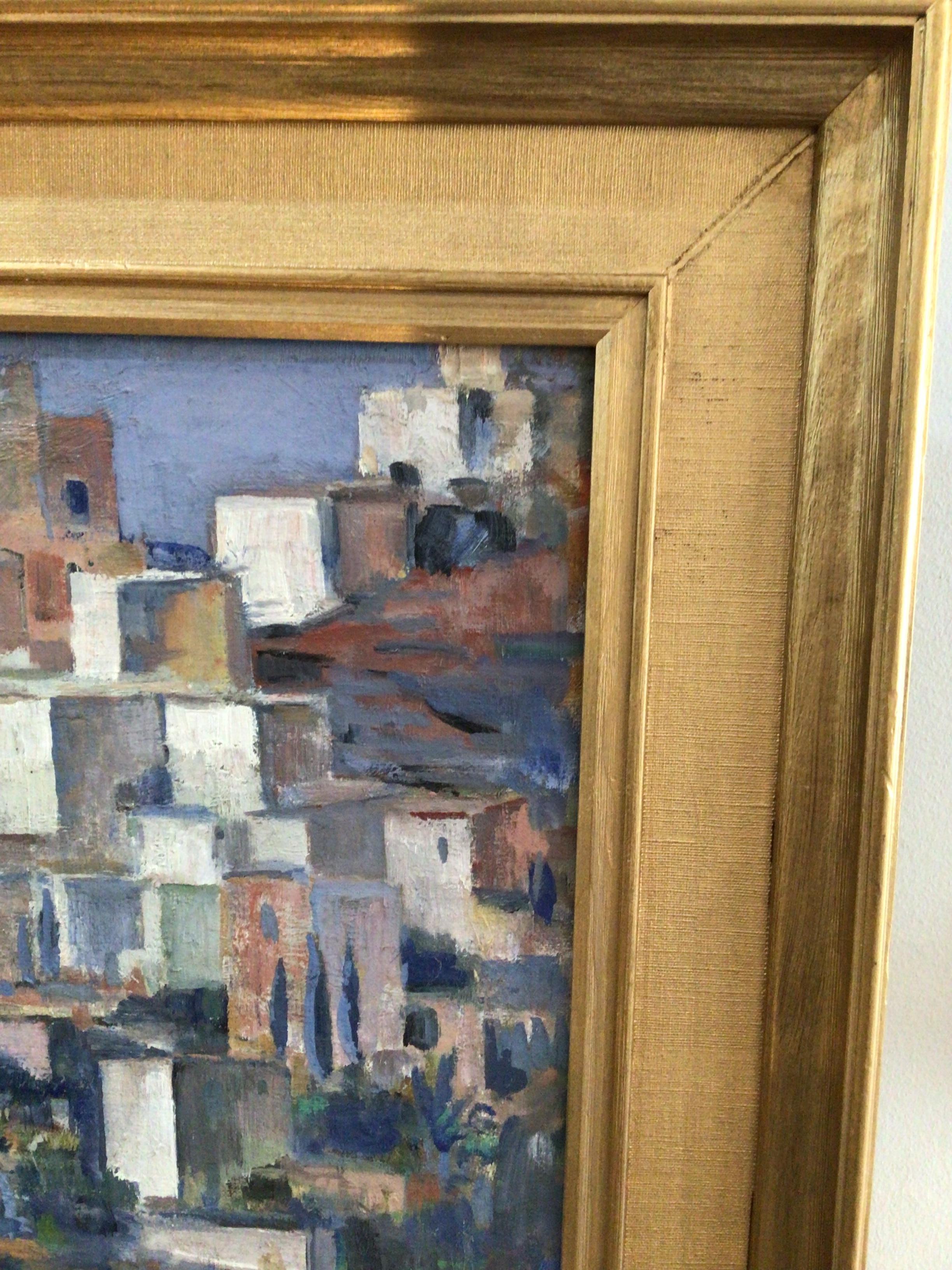 Mid Century Modern Swedish Cubist Style Oil Painting of a Landscape  4