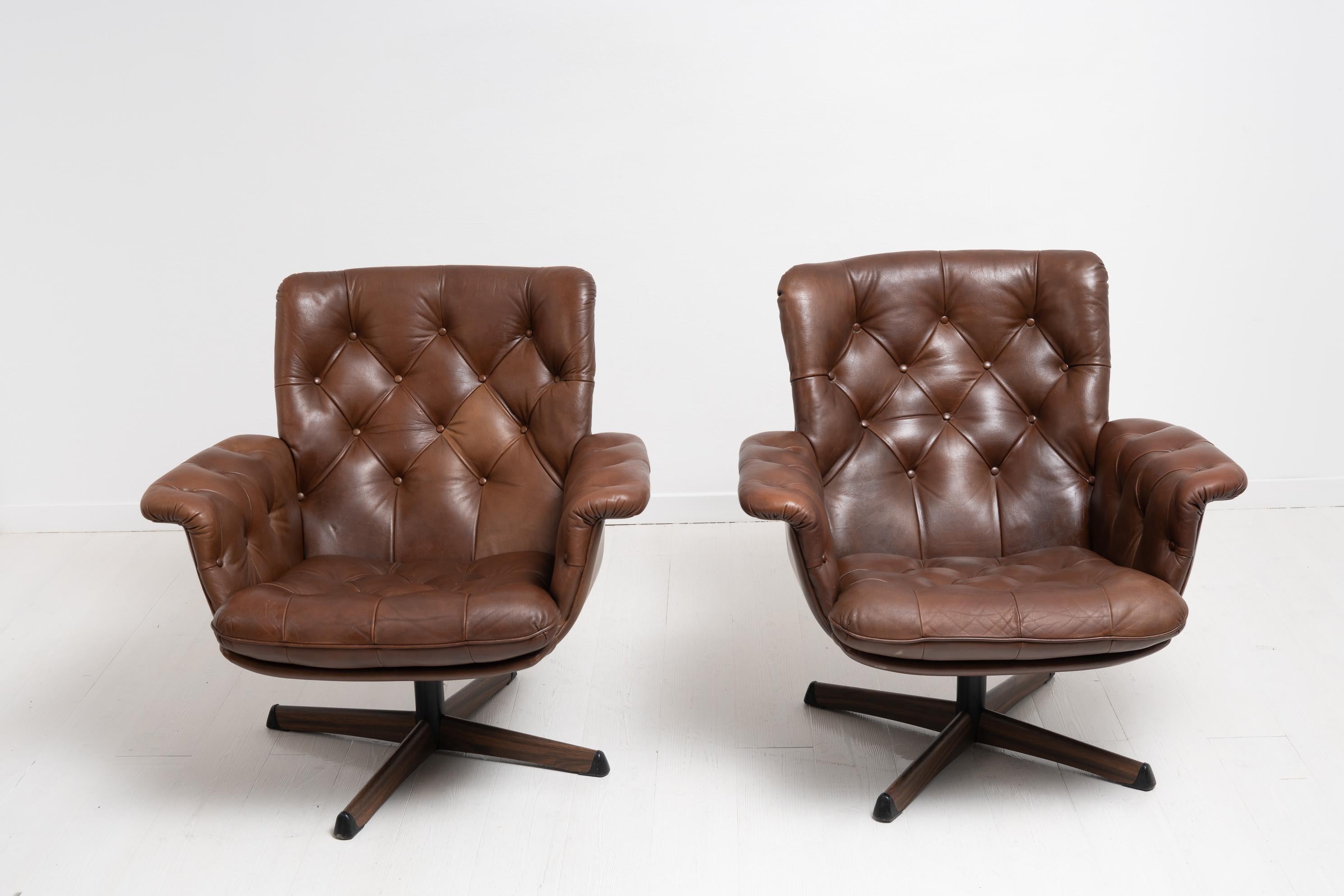 Mid-Century Modern Swedish Dark Brown Leather Armchairs  In Good Condition In Kramfors, SE