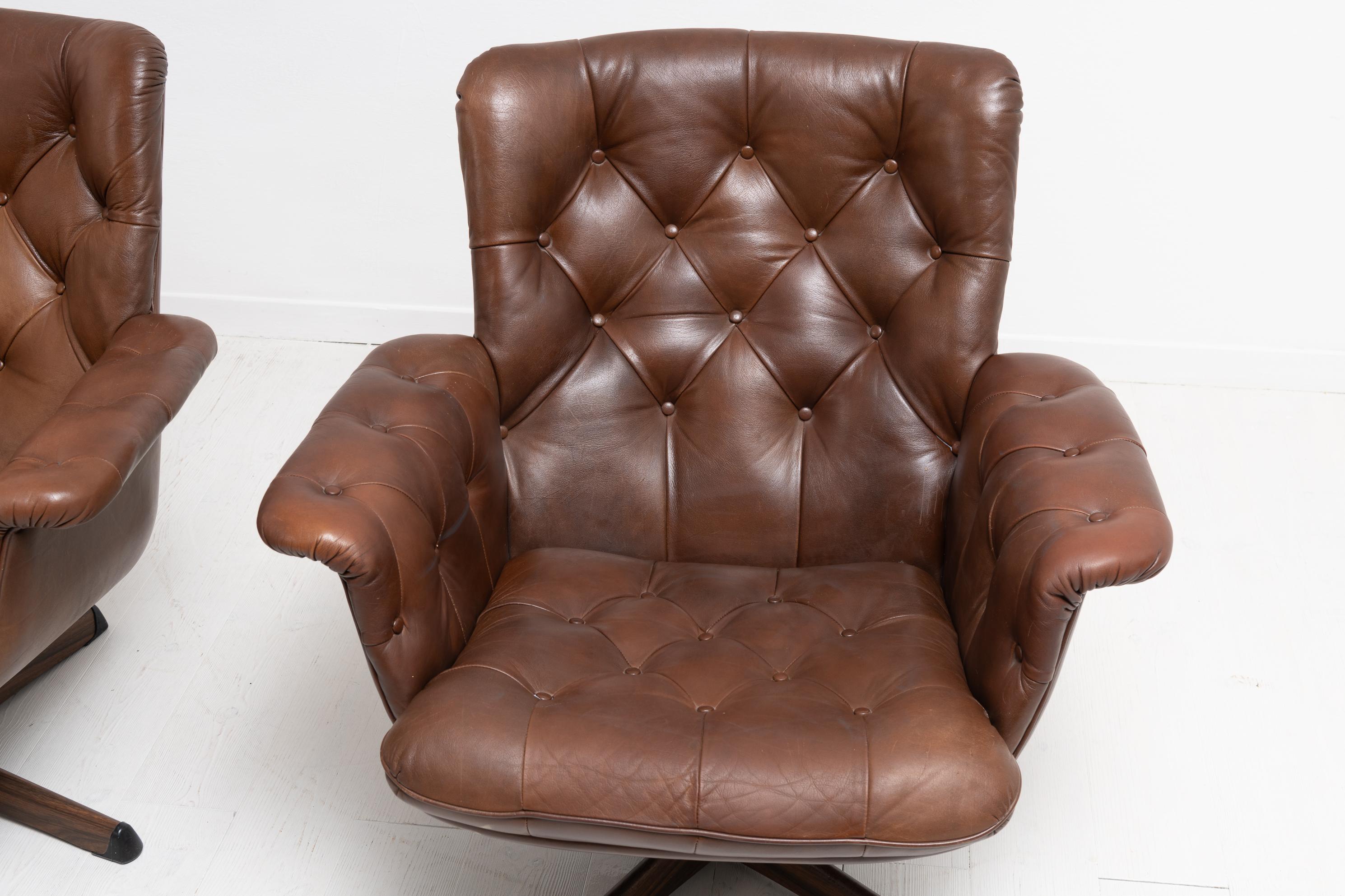 Mid-Century Modern Swedish Dark Brown Leather Armchairs  1