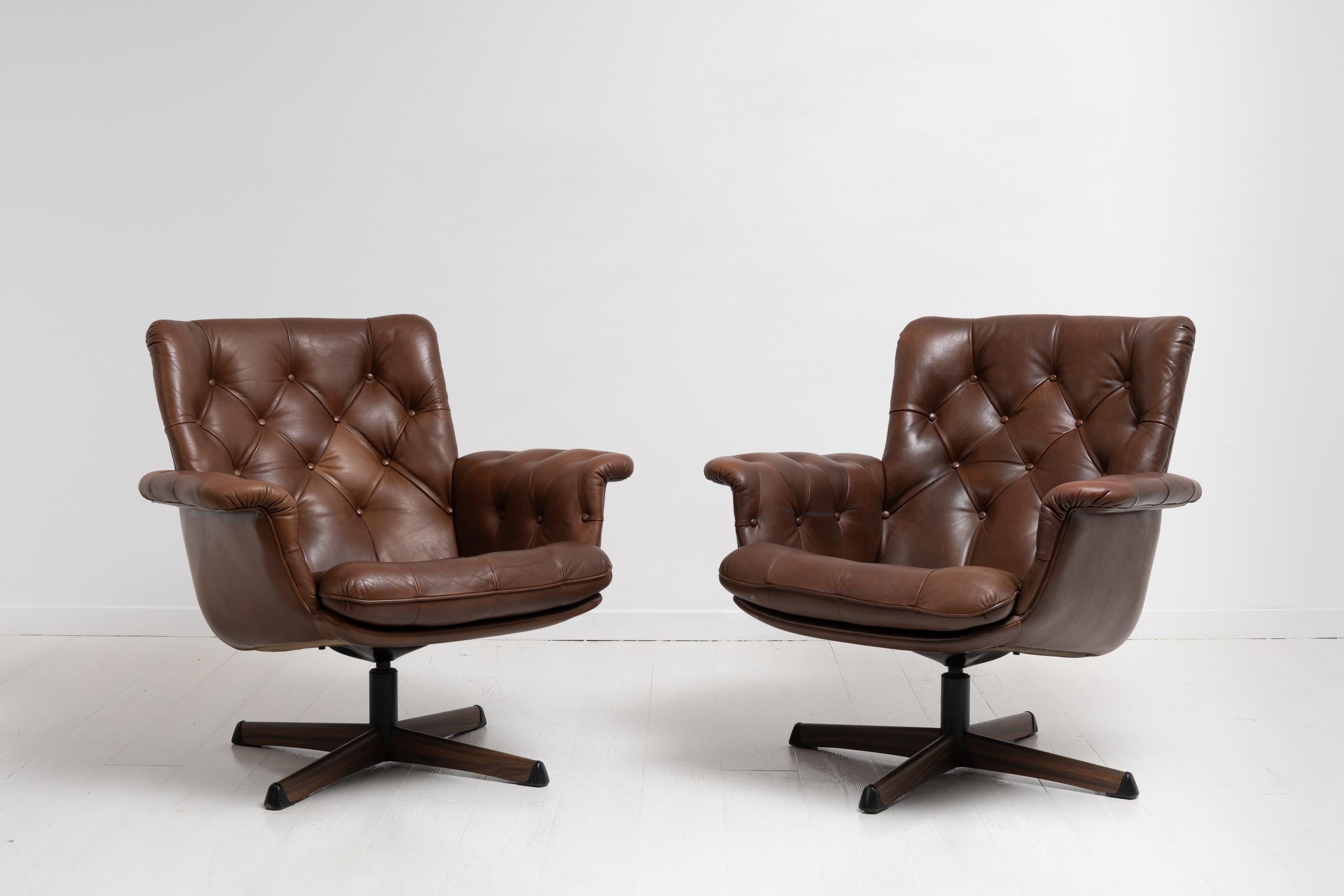 Mid-Century Modern Swedish Dark Brown Leather Armchairs  3