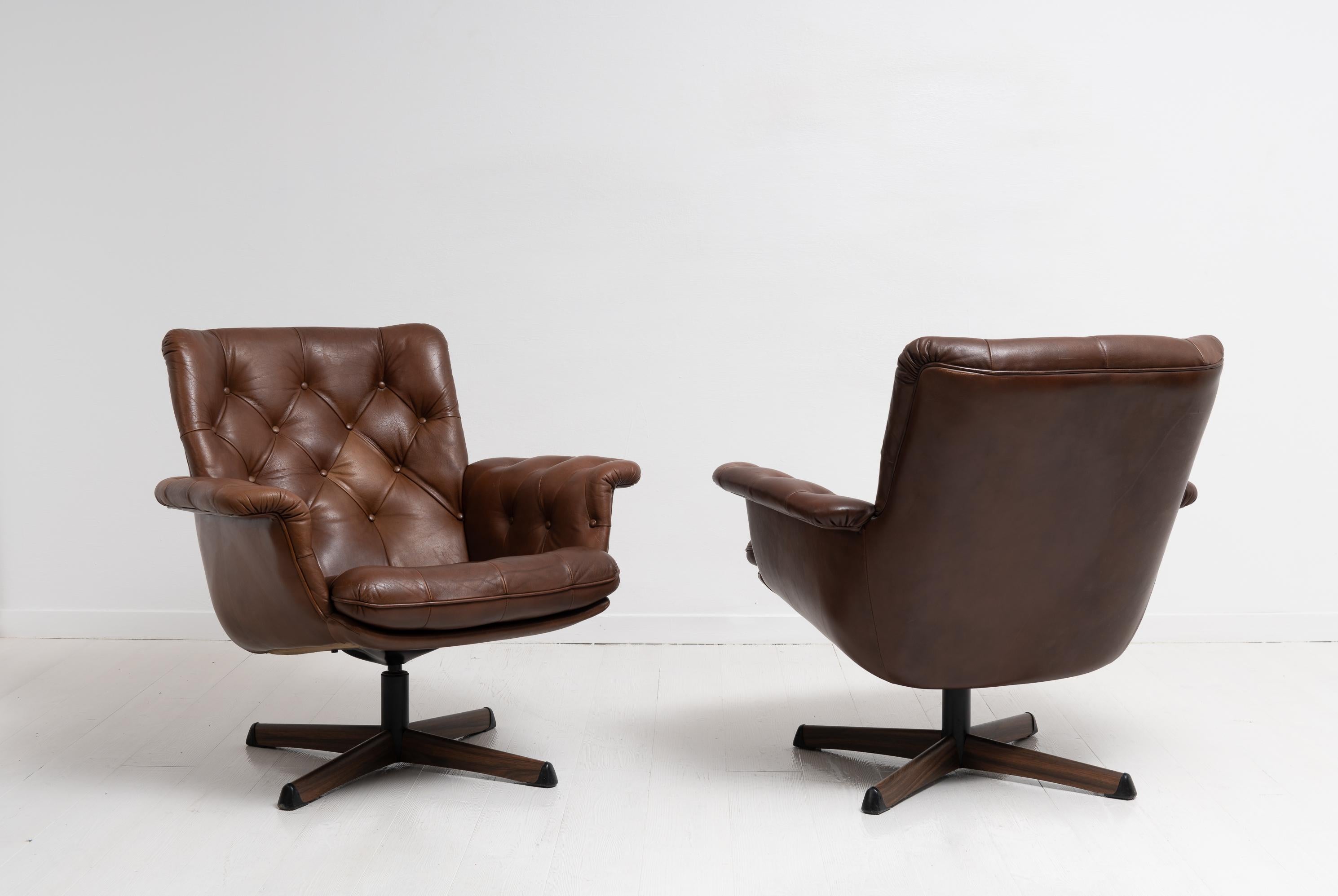 Mid-Century Modern Swedish Dark Brown Leather Armchairs  4