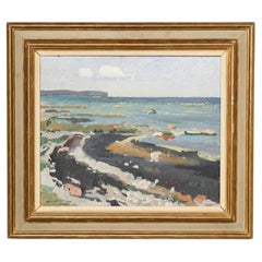 Óleo de paisaje sueco moderno de mediados de siglo, años 40