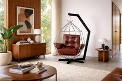 Mid-Century Modern Swedish Leather "Perrot Cage" Swing Chair by Ib Arberg