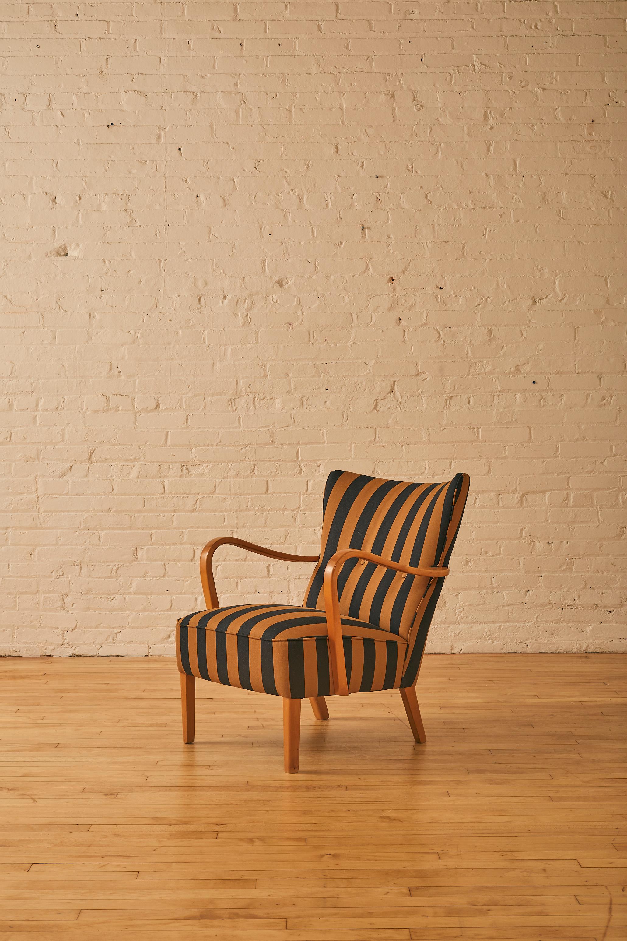 Cotton Mid-Century Modern Swedish Lounge Chair