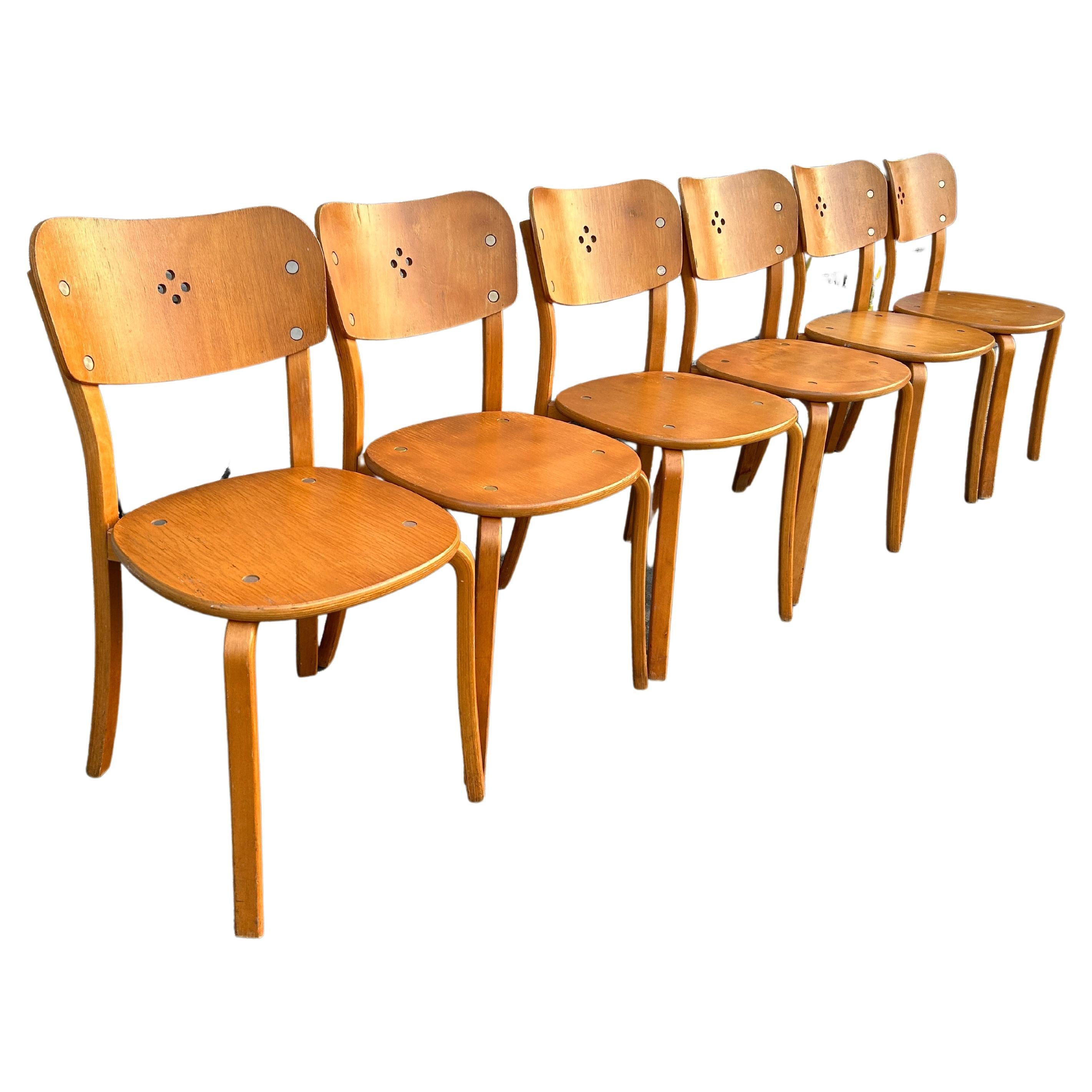 Mid Century Modern Modern suédois Ensemble de 6 chaises de salle à manger en bois courbé