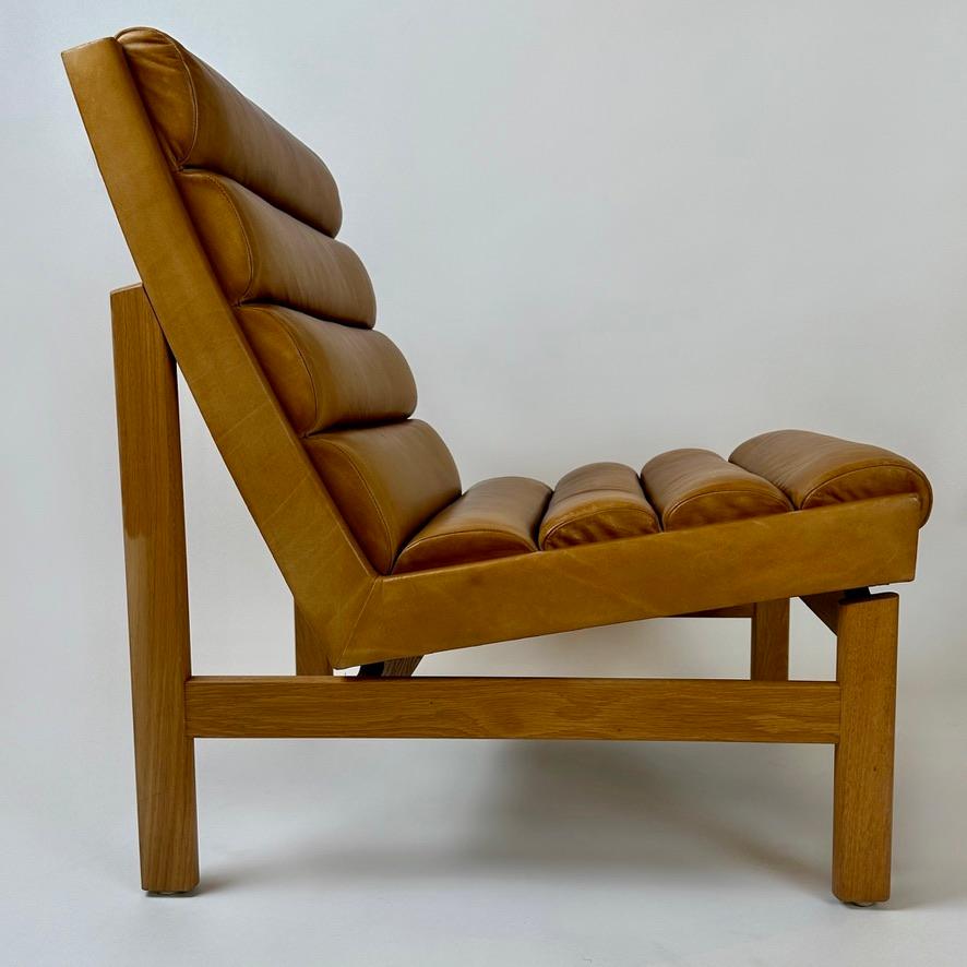 Mid-20th Century Mid-Century Modern Swedish Oak & Cognac Leather Lounge Chair by K. E. Ekselius For Sale
