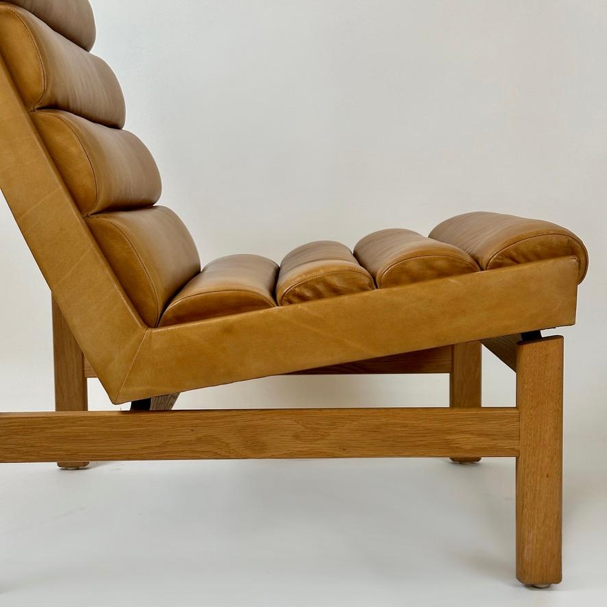 Mid-Century Modern Swedish Oak & Cognac Leather Lounge Chair by K. E. Ekselius For Sale 1