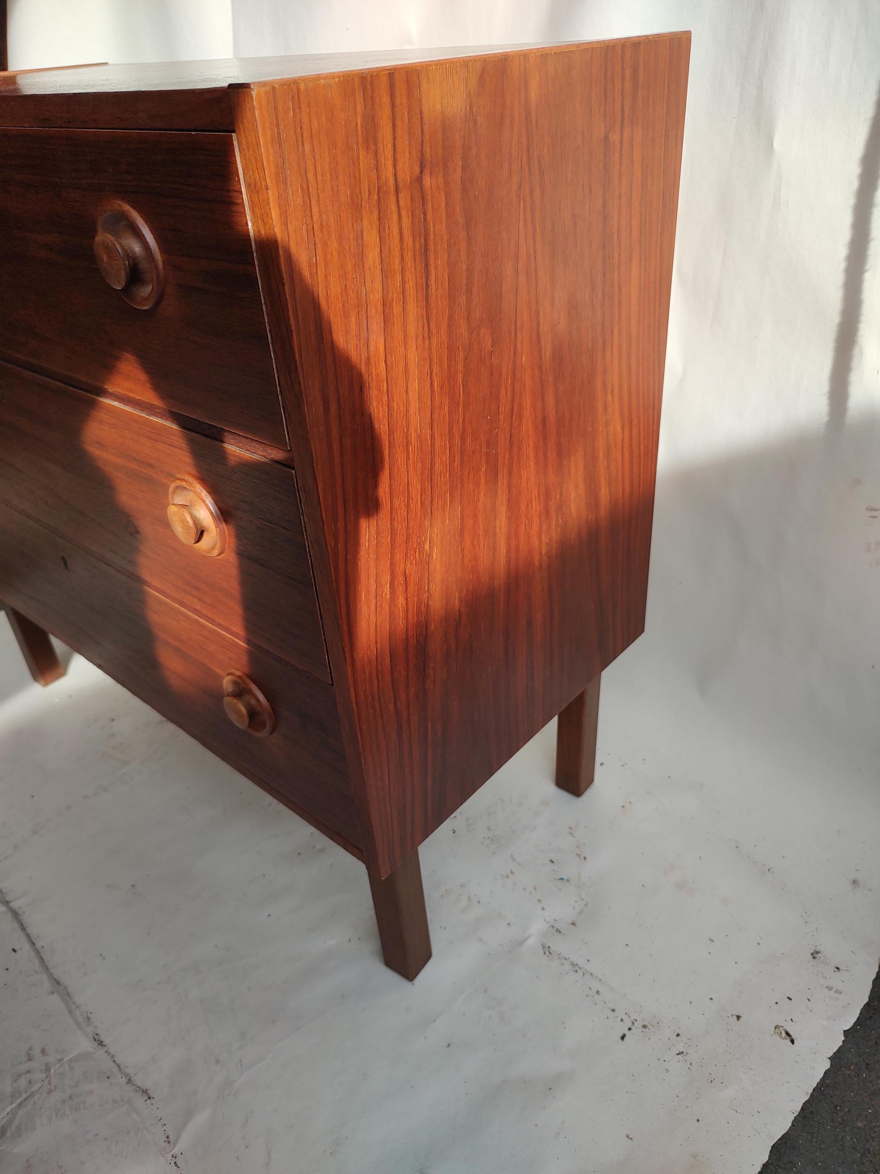 Late 20th Century Mid-Century Modern Swedish Petite 3 Drawer Teak Dresser, circa 1970 For Sale