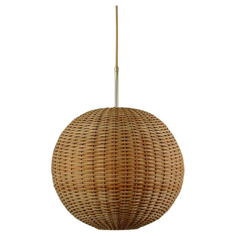 MidCentury Modern Swedish Rattan Wicker Ball Pendant, 1960s For Sale