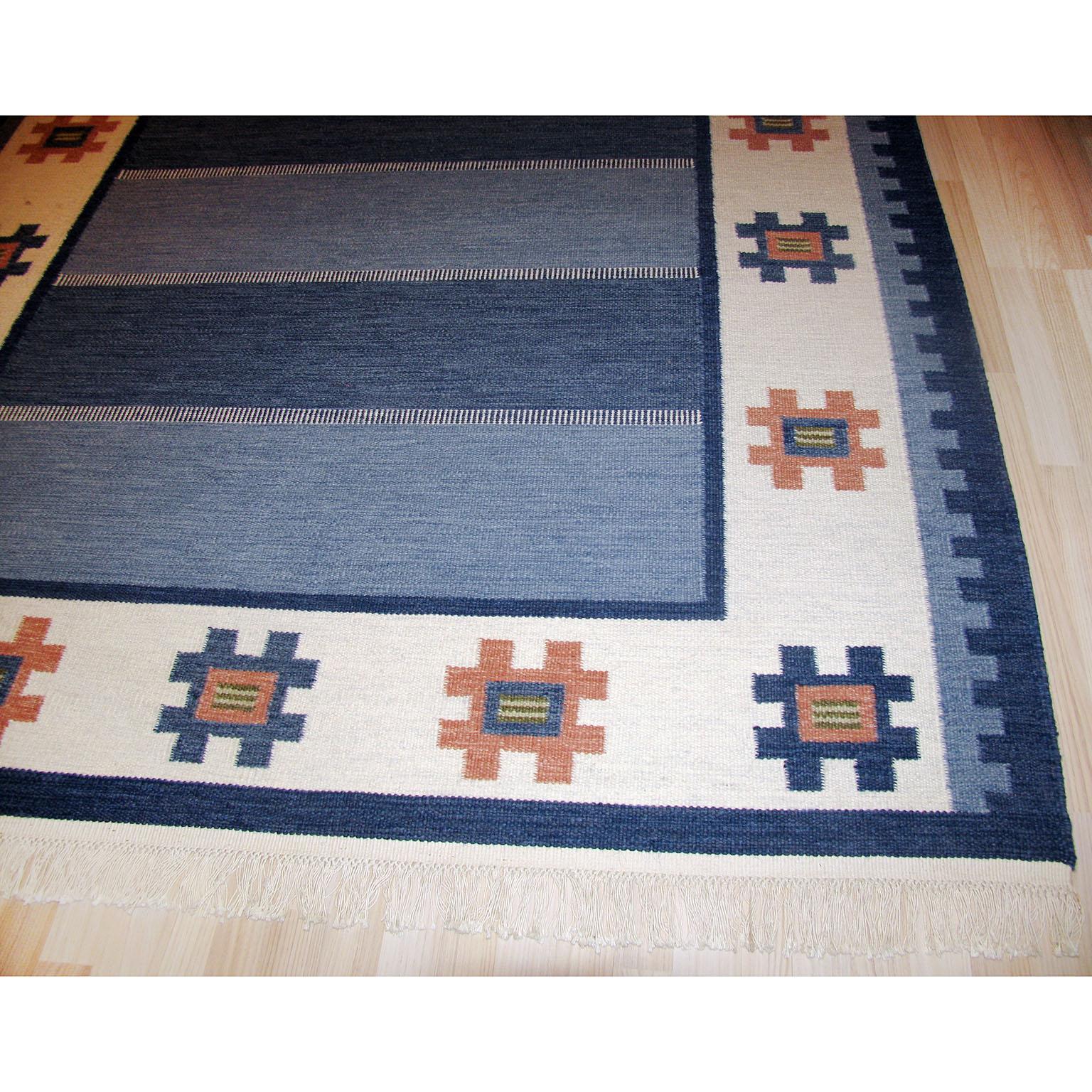 Mid-Century Modern Swedish Rolakan, Flat-Weave Kilim Rug 1