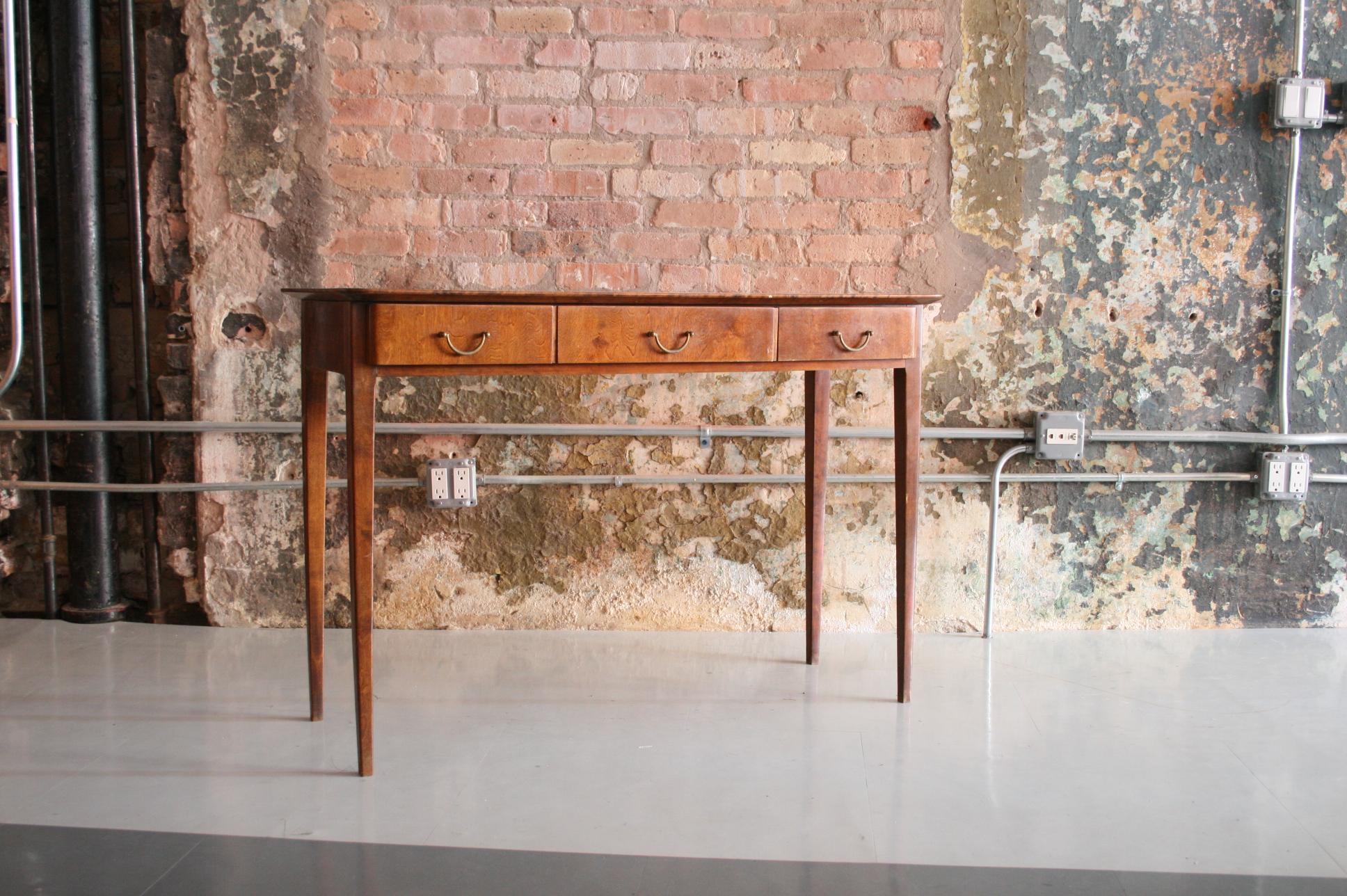 Brass Mid-Century Modern Swedish Rosewood Console Table after Josef Frank For Sale
