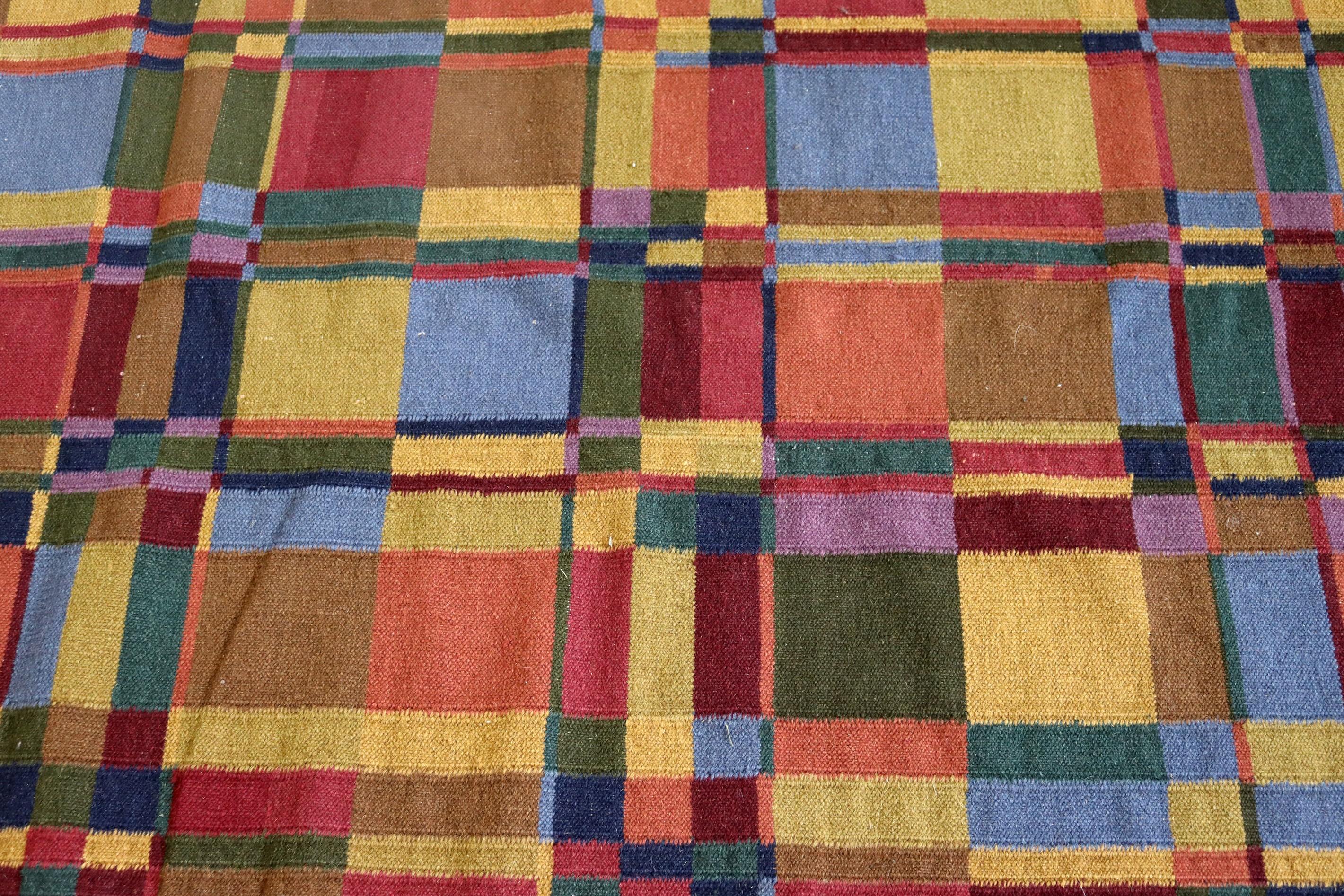Mid-20th Century Mid-Century Modern Swedish Scandinavian Flat Weave Wool Area Rug, 1960s For Sale