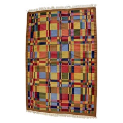 Mid-Century Modern Swedish Scandinavian Flat Weave Wool Area Rug, 1960s