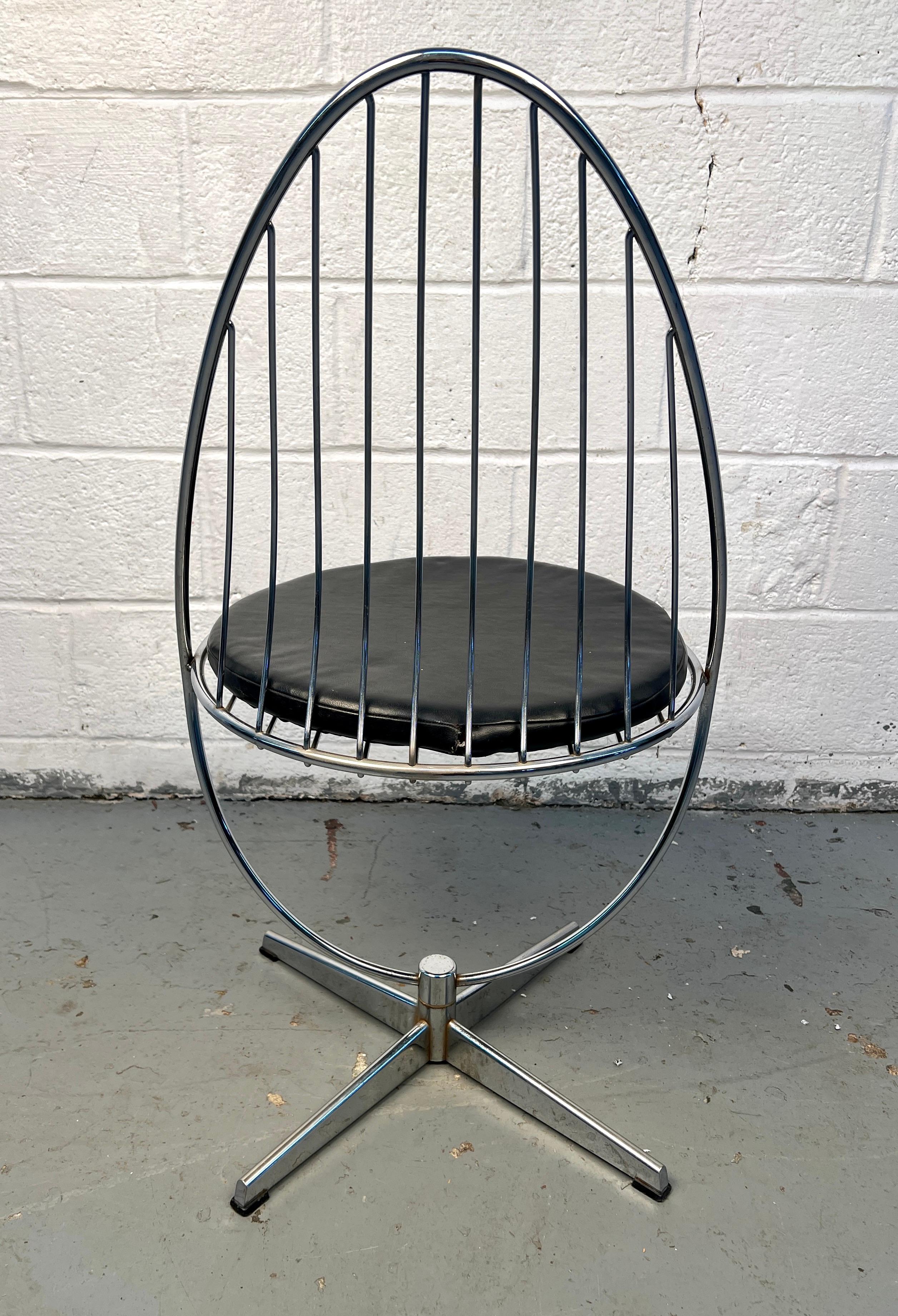 Leather Mid-Century Modern Swedish Swivel Egg Chair in Chrome by Arne Dahlén For Sale