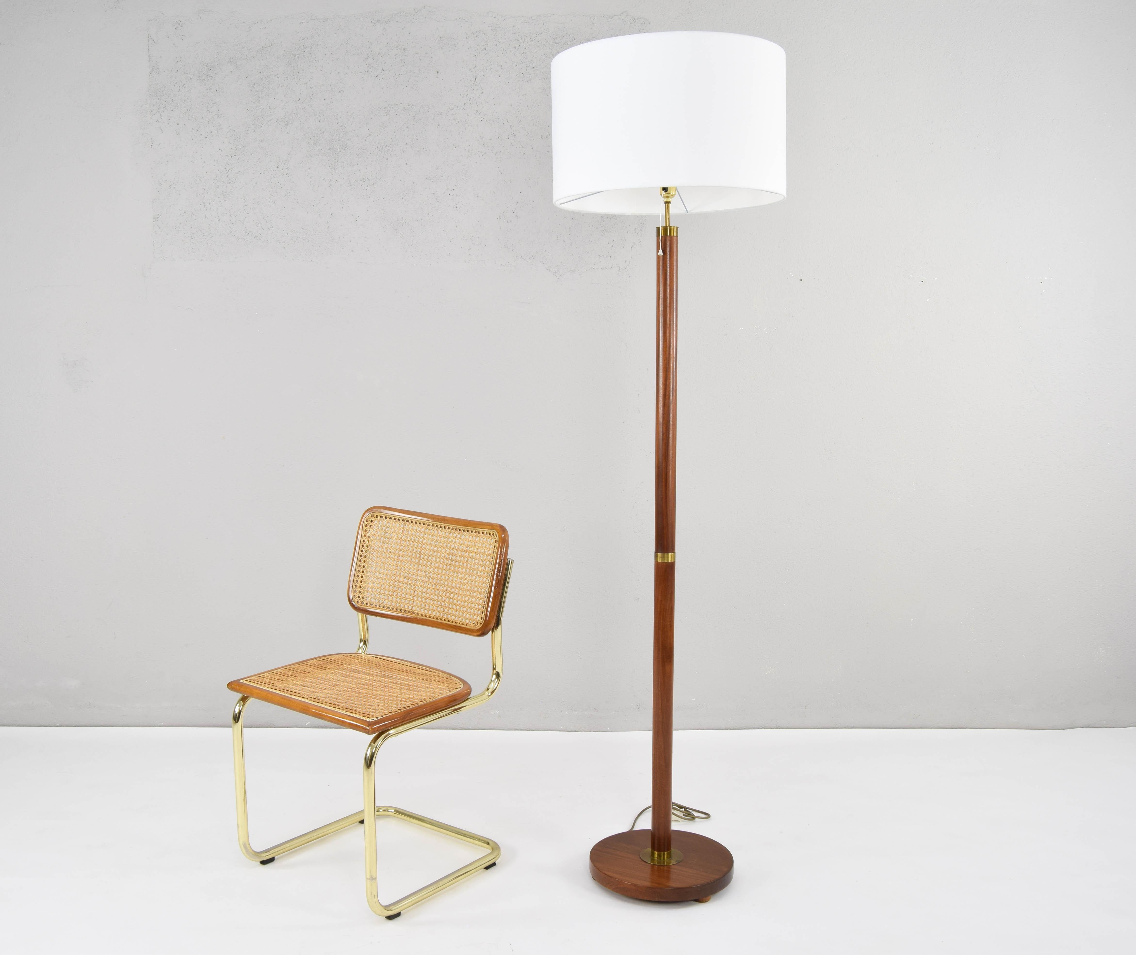 Scandinavian Modern Mid-Century Modern Swedish Teak, Brass and Linen Floor Lamp, 1960s