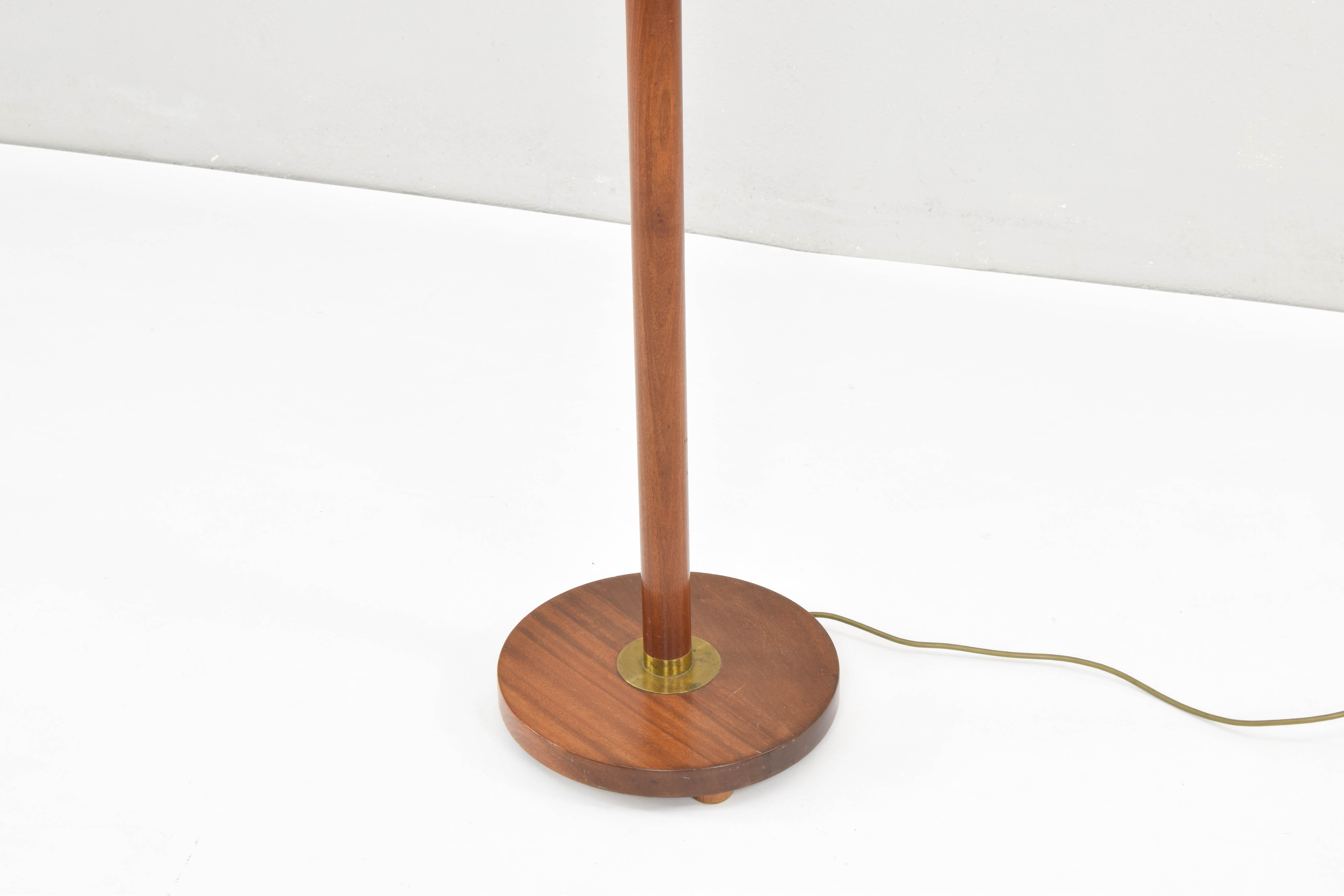 20th Century Mid-Century Modern Swedish Teak, Brass and Linen Floor Lamp, 1960s