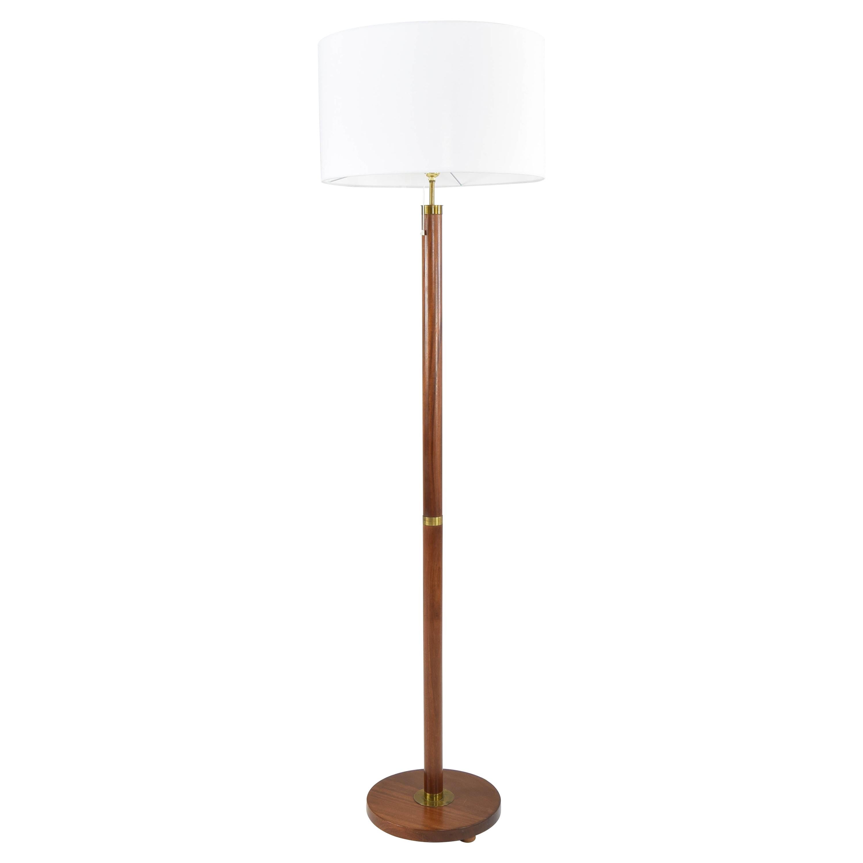 Mid-Century Modern Swedish Teak, Brass and Linen Floor Lamp, 1960s