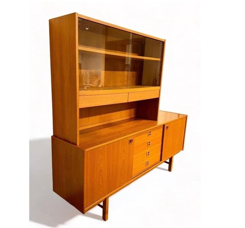 Scandinavian Modern Mid Century Modern Swedish Teak Credenza with top cabinet by Erik Worts For Sale