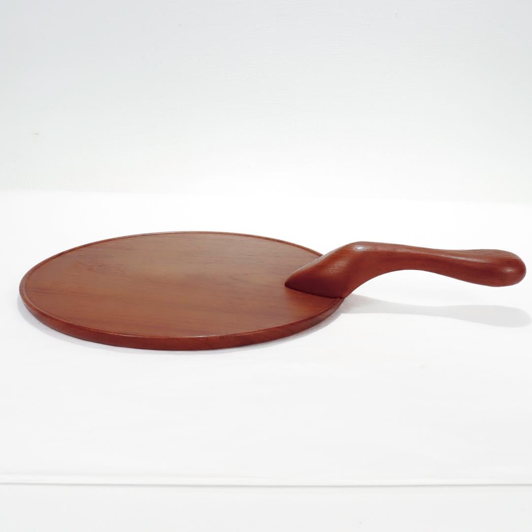 Mid-Century Modern Swedish Teak Serving Tray or Cheese Board In Fair Condition For Sale In Philadelphia, PA