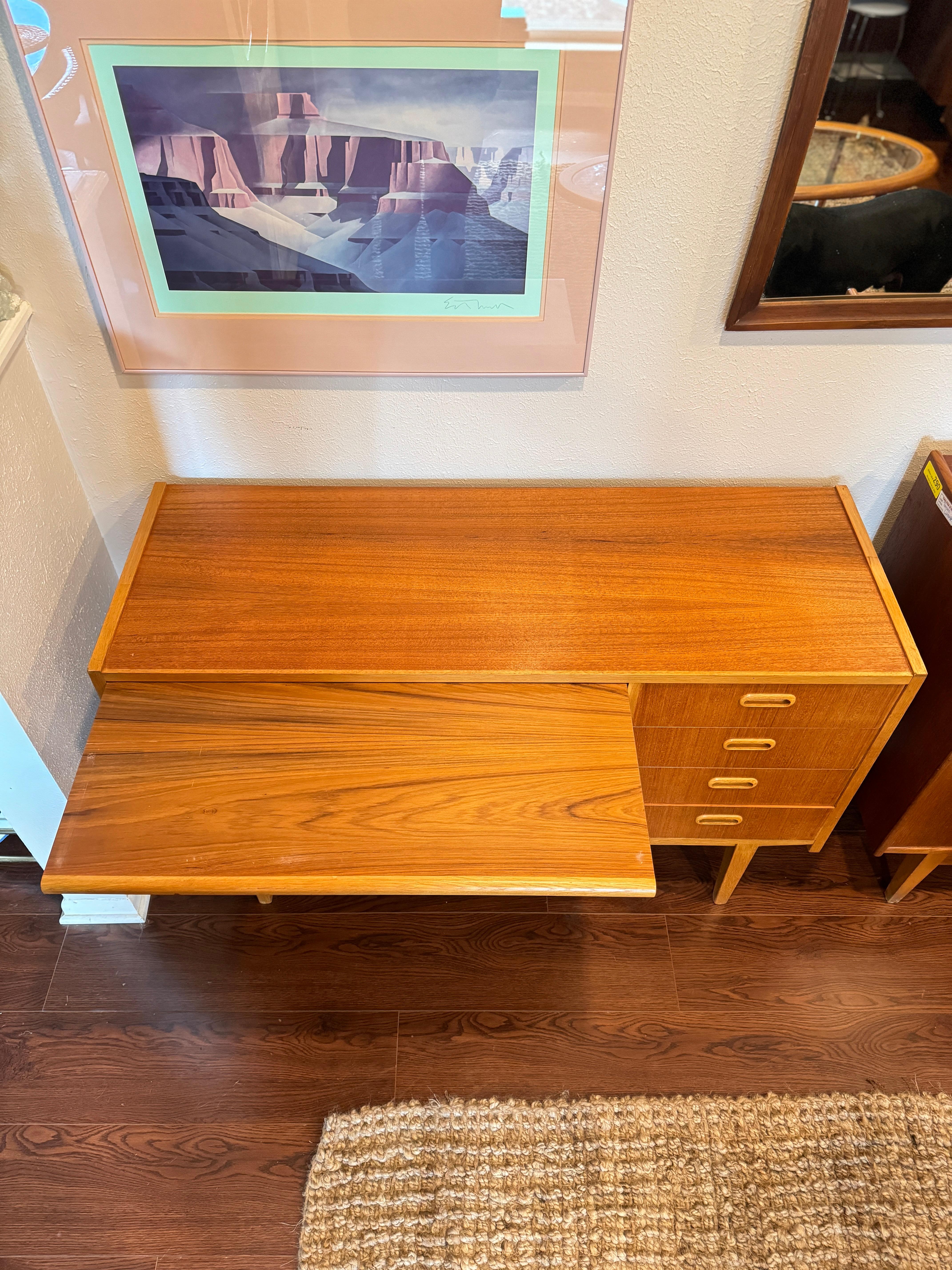 Mid century modern Swedish teak sideboard with pull out desk area, circa 1960s For Sale 3
