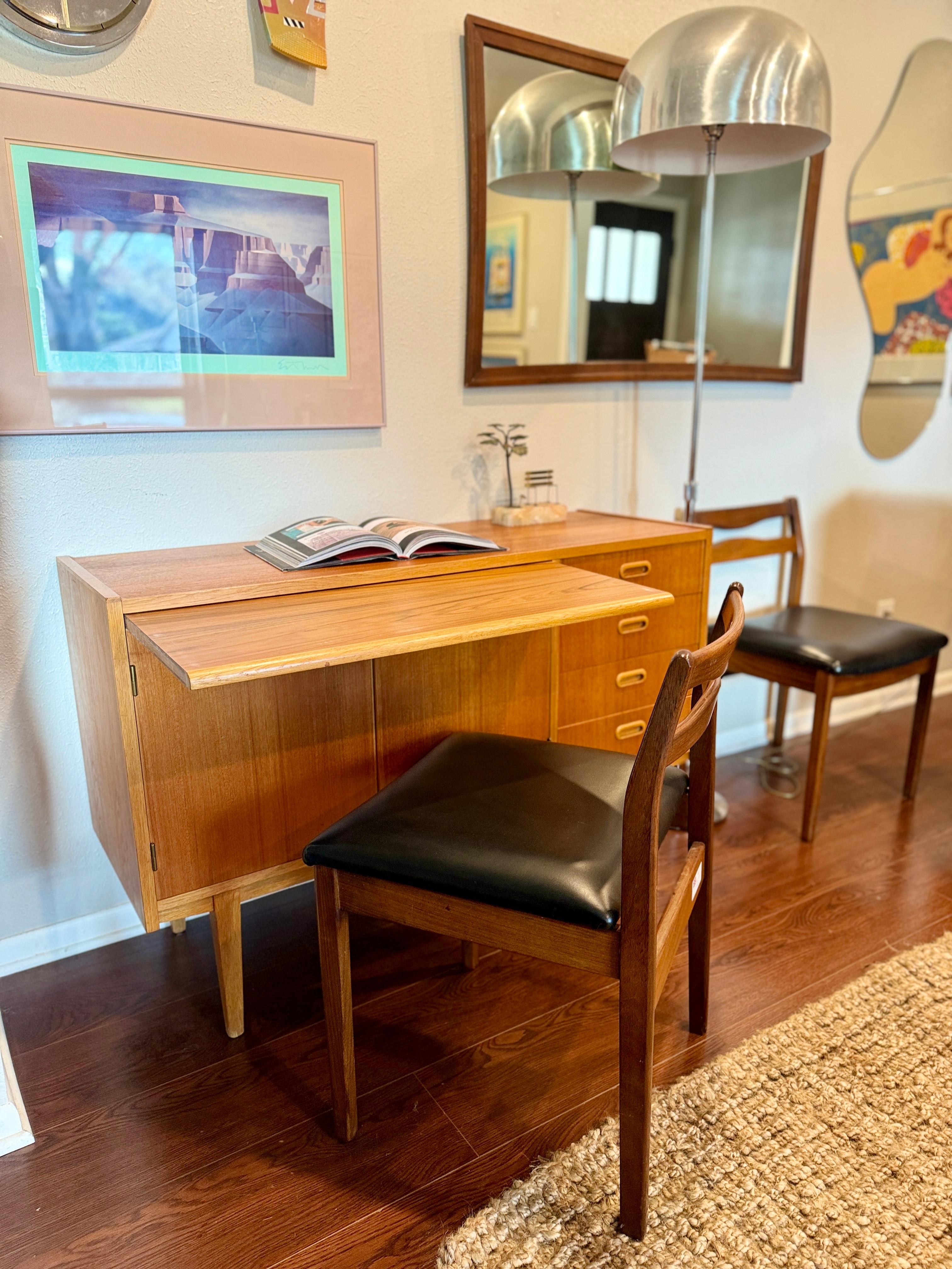 Mid century modern Swedish teak sideboard with pull out desk area, circa 1960s In Good Condition For Sale In Houston, TX