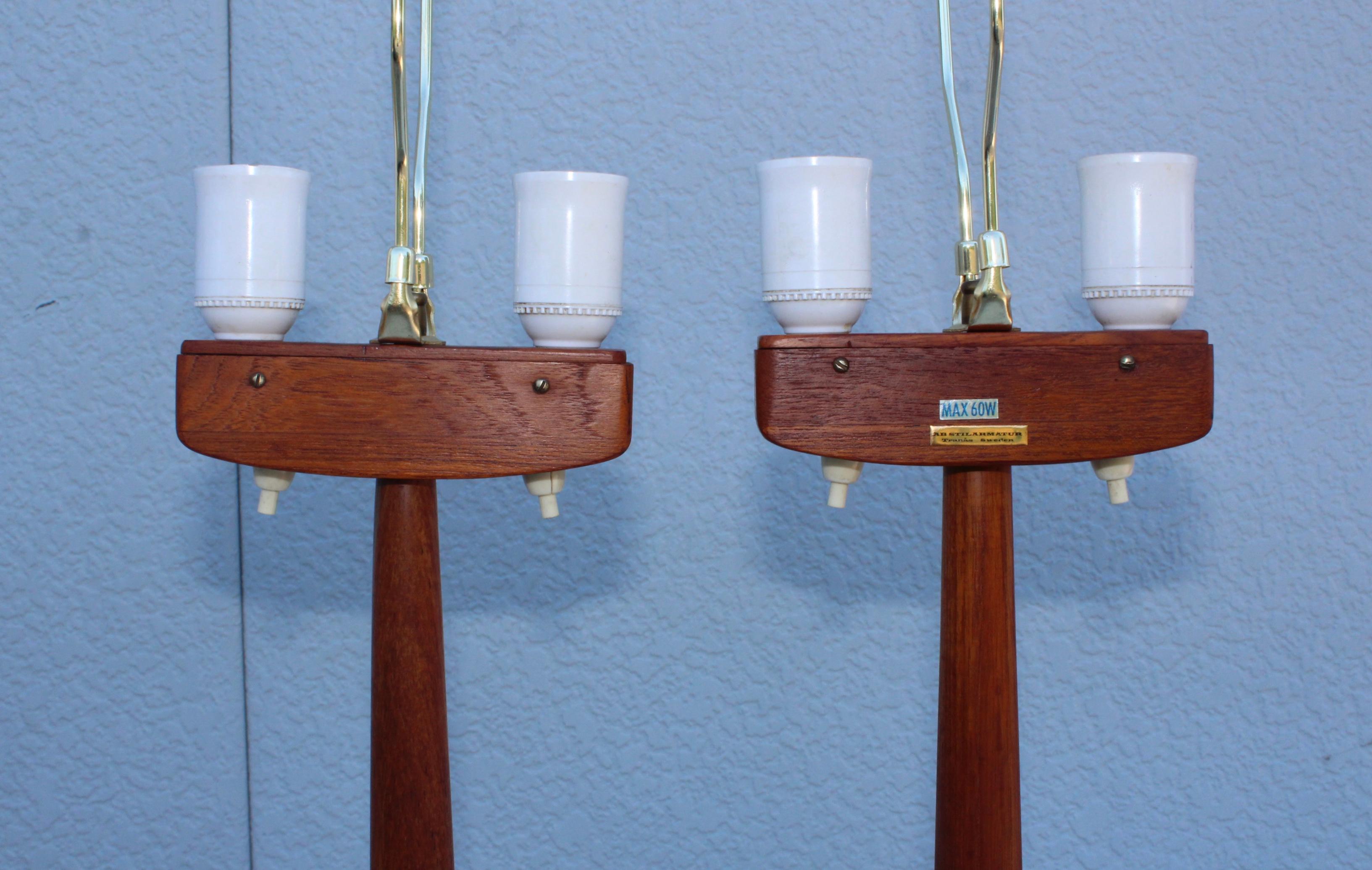 Mid-Century Modern Swedish Teak Table Lamps 5