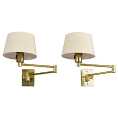 Mid-Century Modern Swing Arm Brass Sconces by George W Hansen for Metalarte