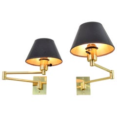 Mid-Century Modern Swing Arm Brass Sconces by George W. Hansen for Metalarte