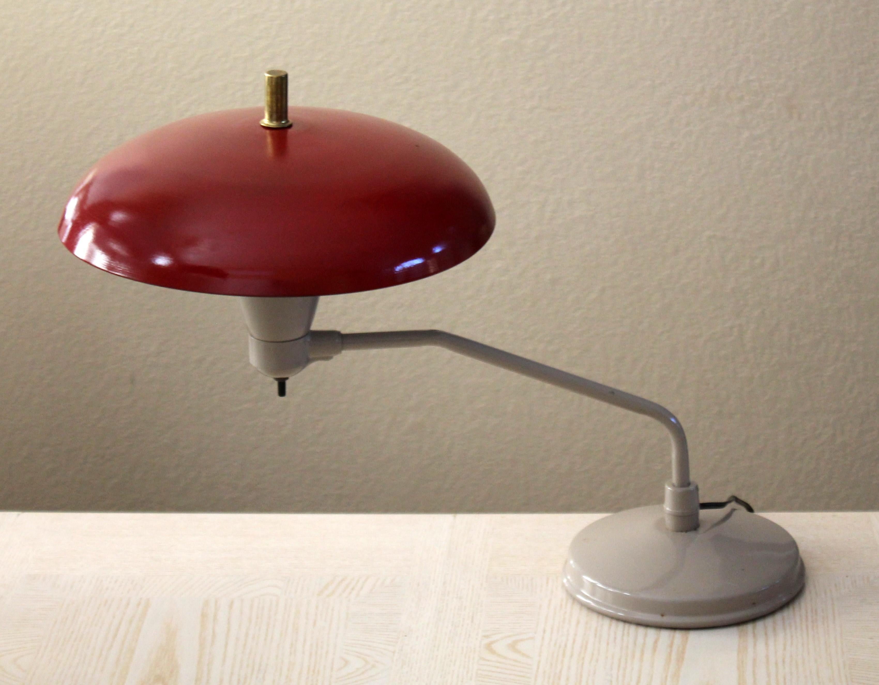 Mid Century Modern Swing Arm Reflector Table Desk Lamp. Saucer Rare 50s Lighting For Sale 2