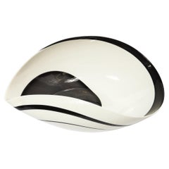 Mid-Century Modern Swirled Black and White Handblown Murano Centerpiece Bowl