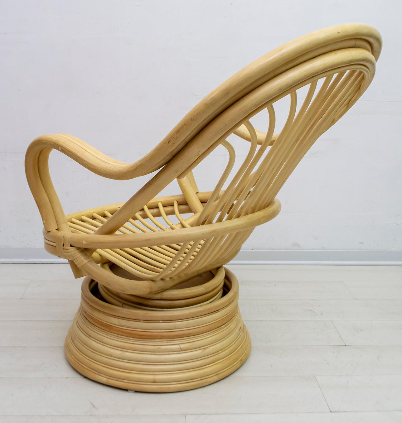 italien Fauteuil pivotant et à bascule moderne du milieu du siècle dernier, bambou, 1970 en vente