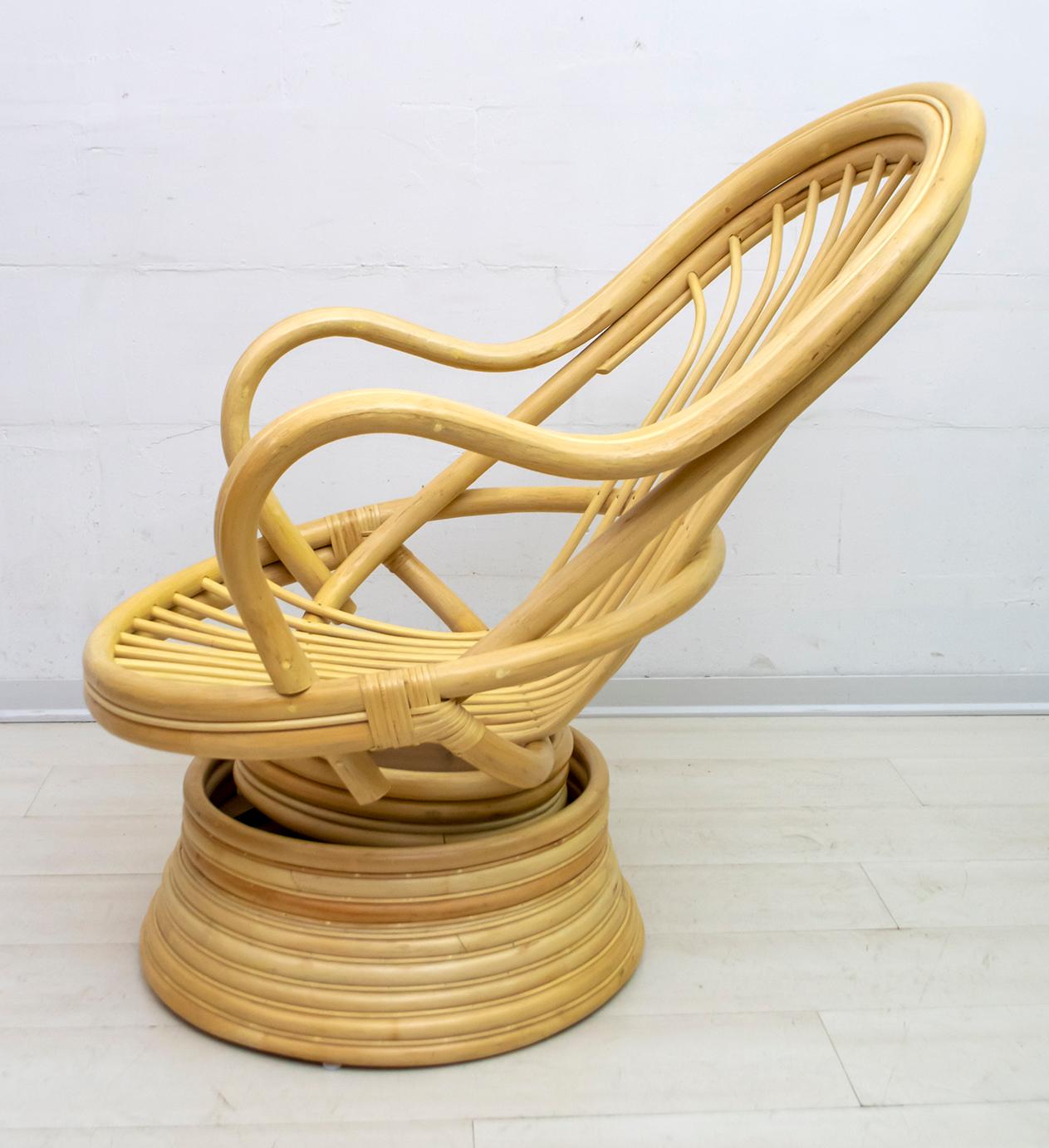 Fauteuil pivotant et à bascule moderne du milieu du siècle dernier, bambou, 1970 Bon état - En vente à Puglia, Puglia