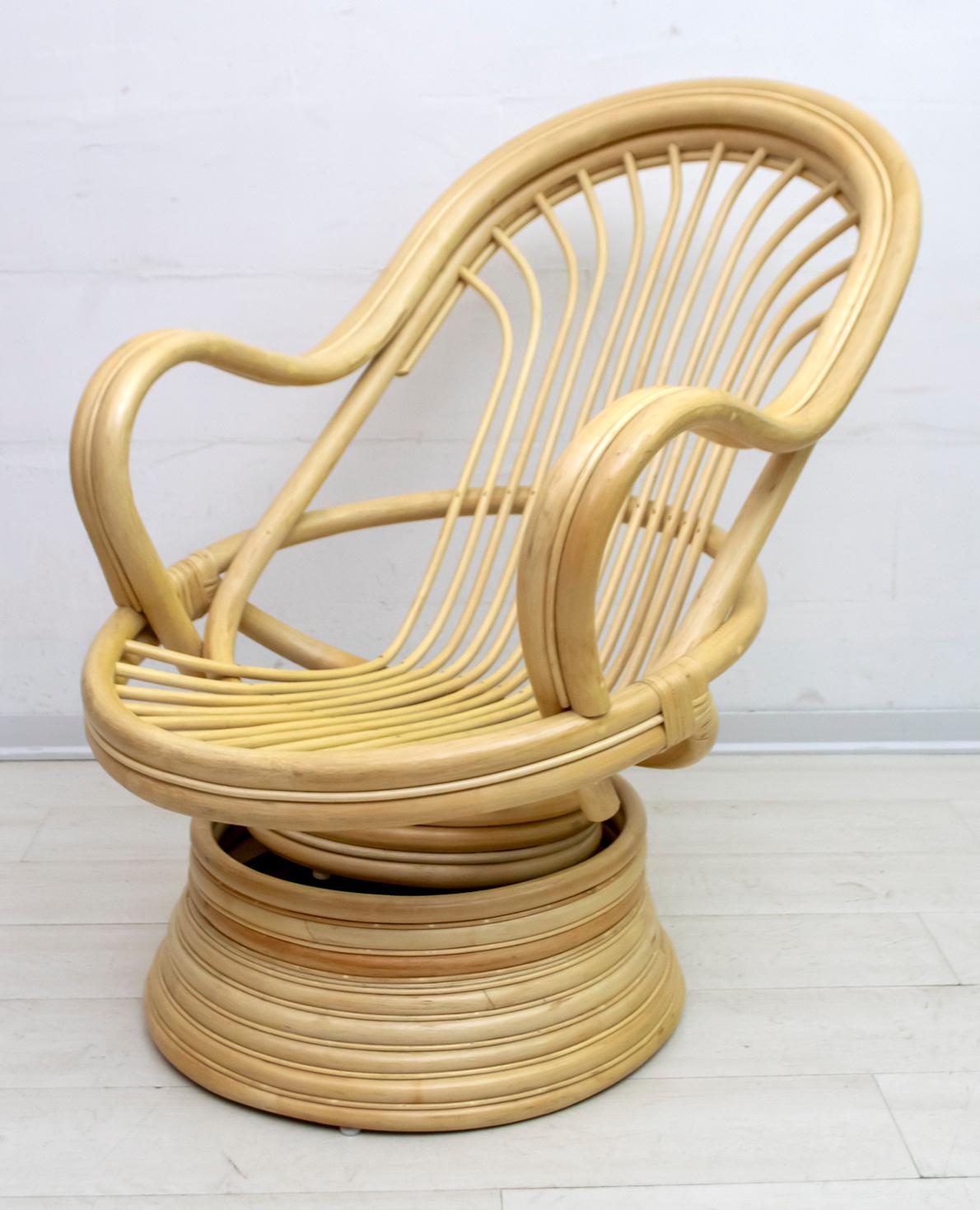 Mid-Century Modern Swivel and Rocking Armchair Bamboo, 1970s For Sale 1