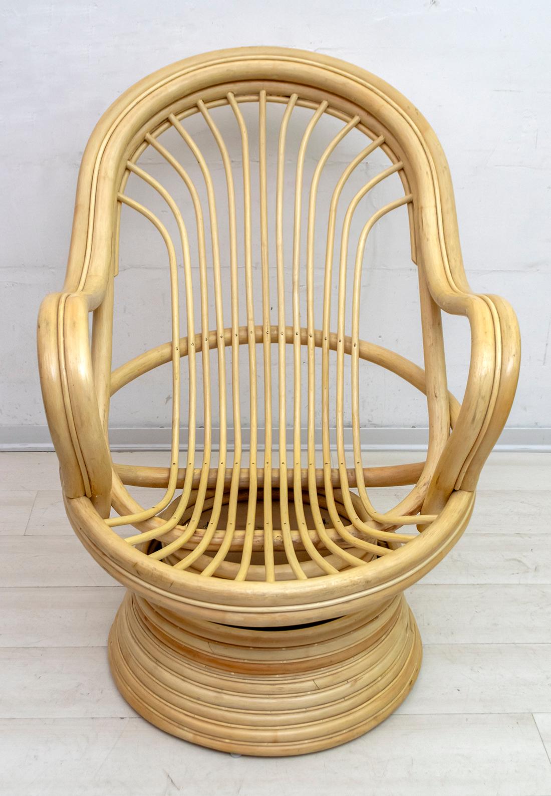 Bambou Fauteuil pivotant et à bascule moderne du milieu du siècle dernier, bambou, 1970 en vente