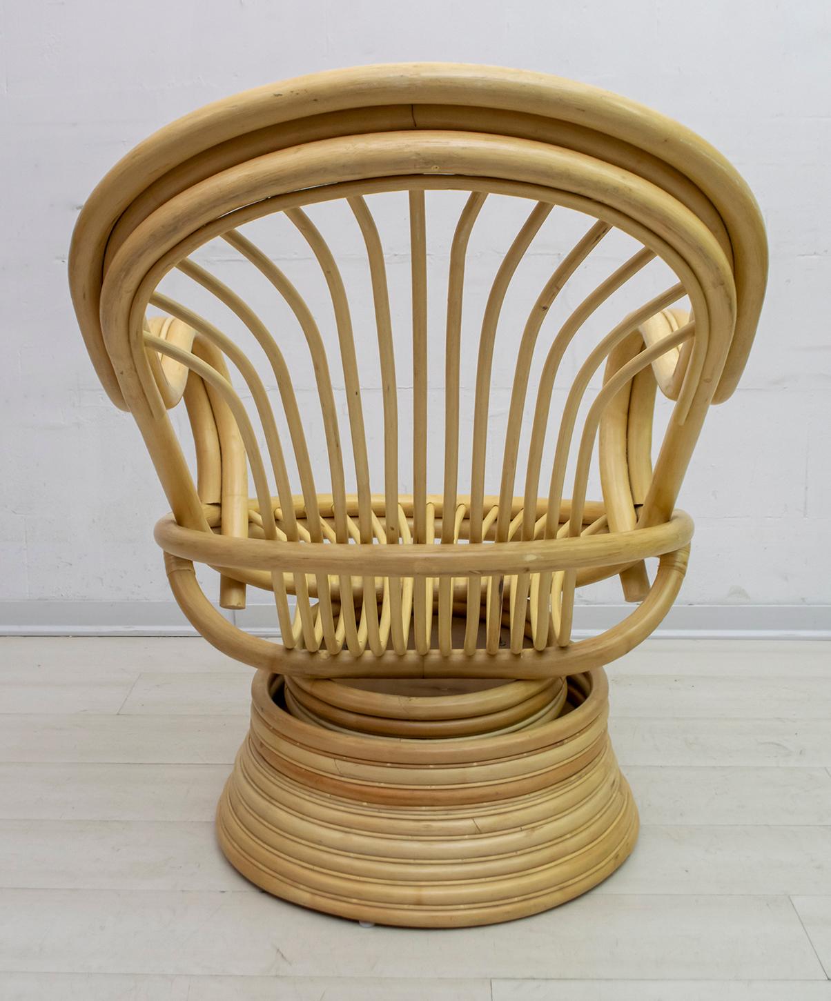 Fauteuil pivotant et à bascule moderne du milieu du siècle dernier, bambou, 1970 en vente 1