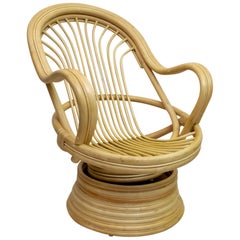 Fauteuil pivotant et à bascule moderne du milieu du siècle dernier, bambou, 1970