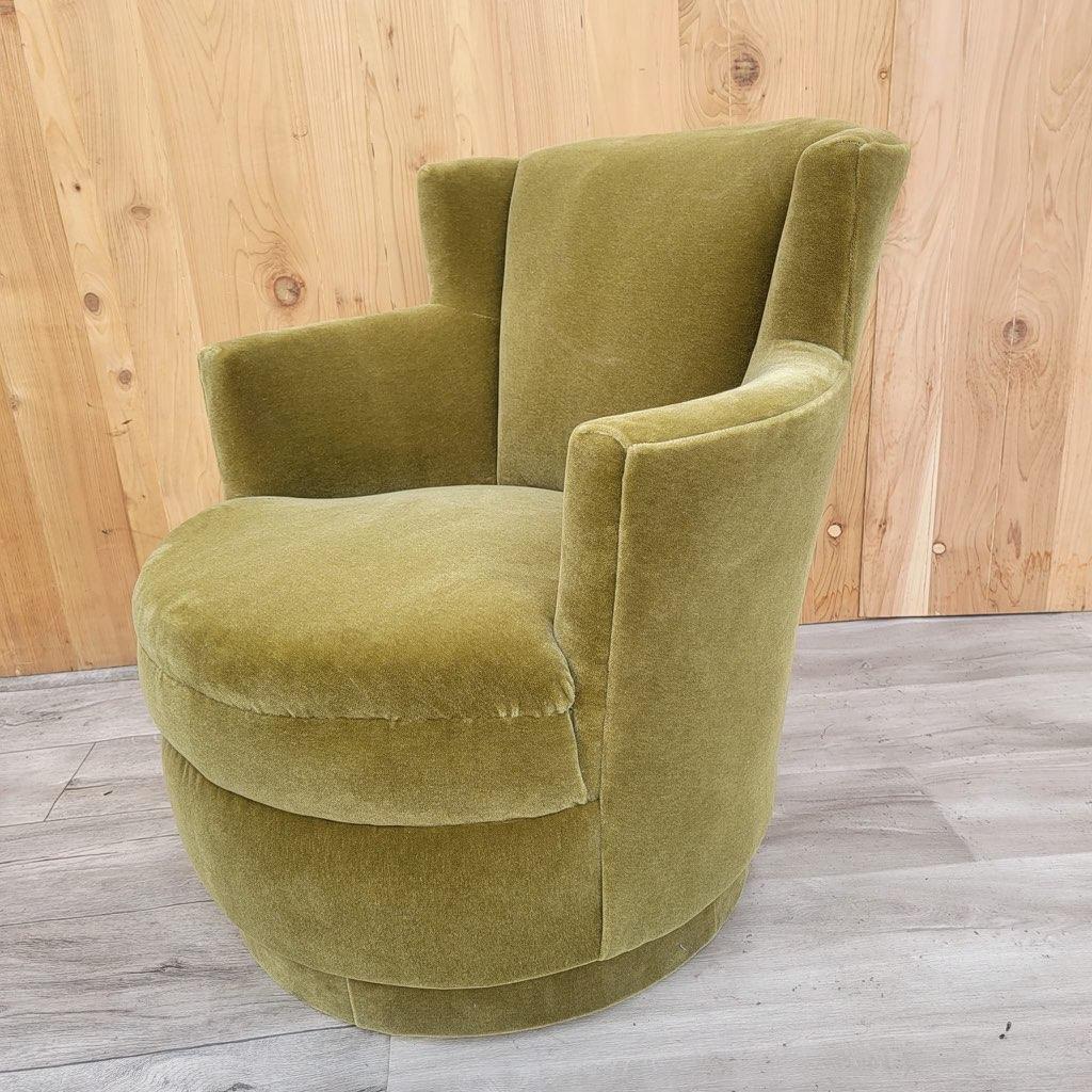 Hand-Crafted Mid-Century Modern Swivel Barrel Back Lounge Chair Newly Upholstered