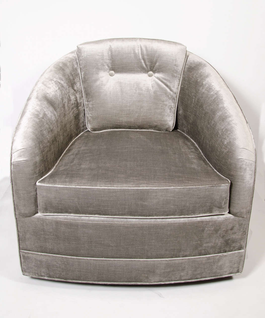 American Mid-Century Modern Swivel Chair in Platinum Velvet