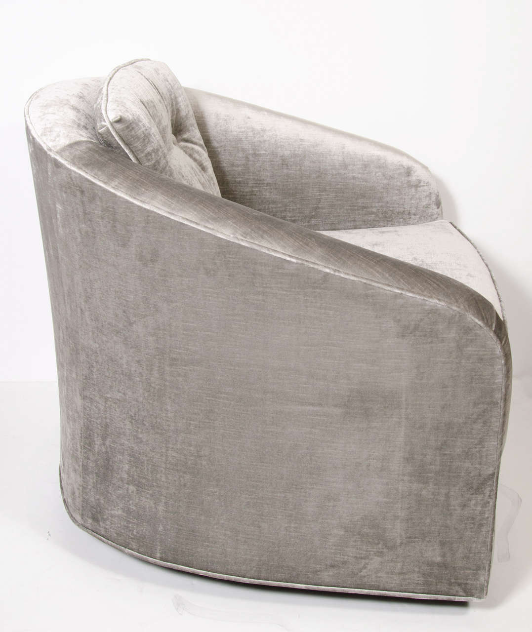 Mid-Century Modern Swivel Chair in Platinum Velvet 1