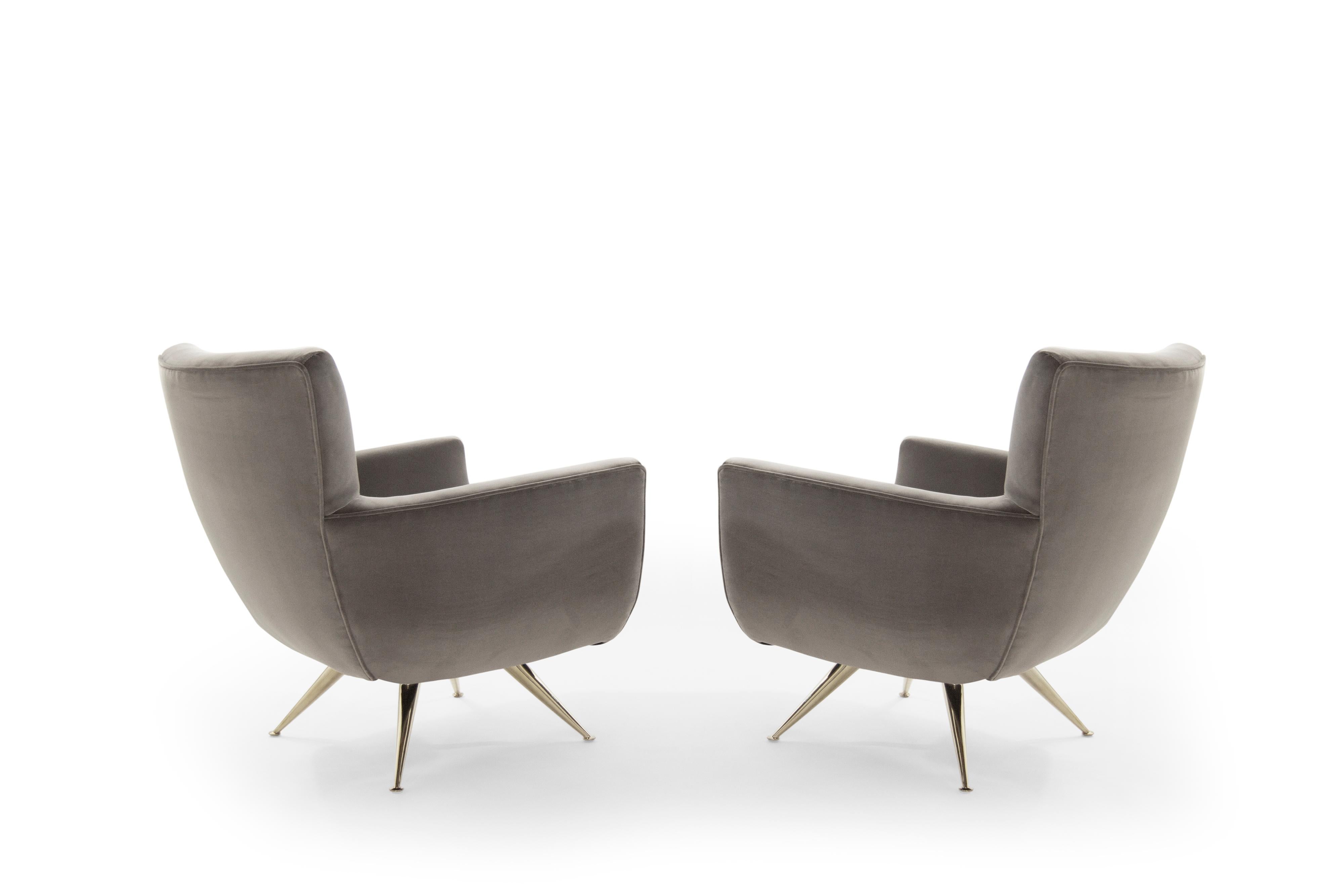 American Mid-Century Modern Swivel Chairs by Henry Glass in Grey Velvet