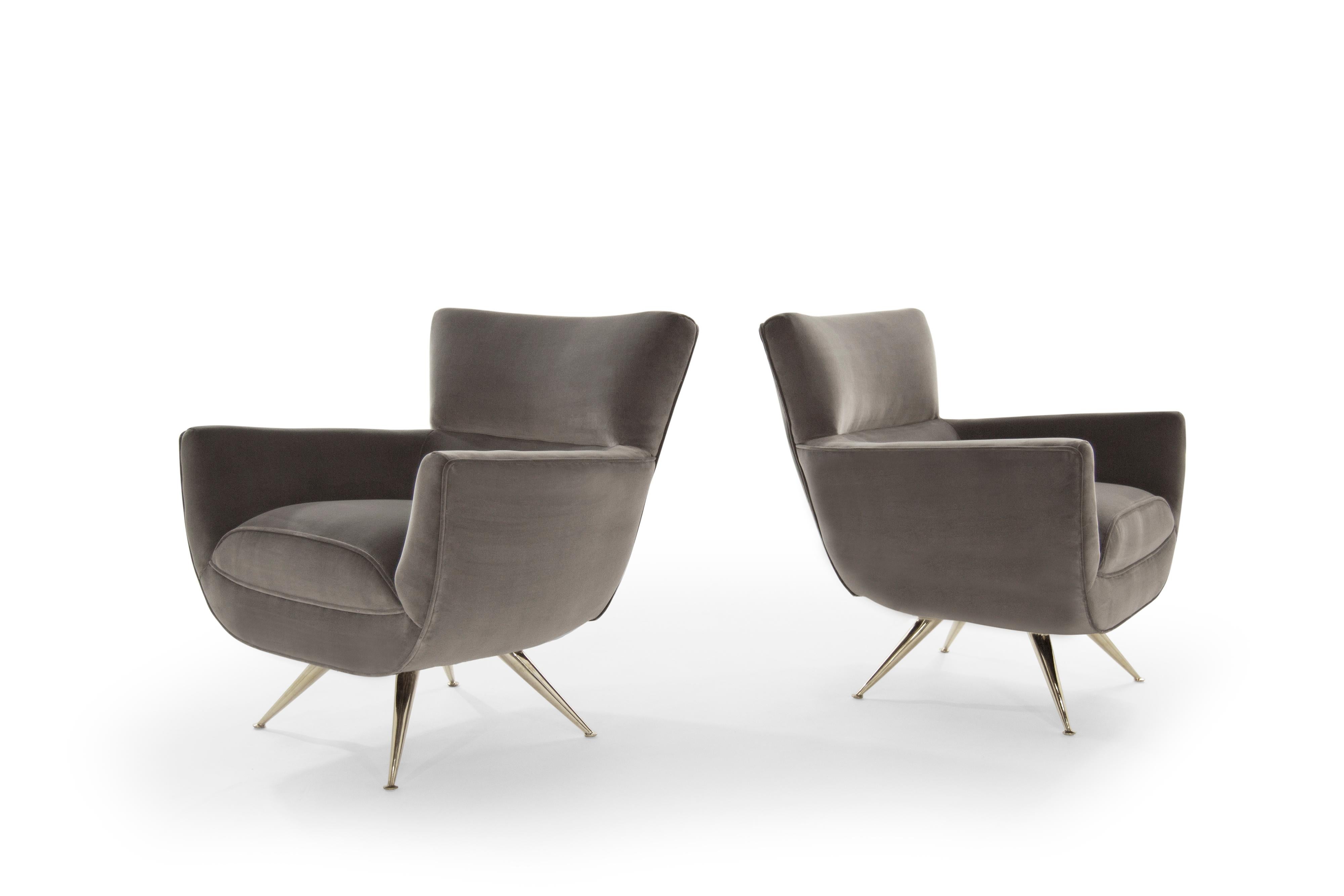 20th Century Mid-Century Modern Swivel Chairs by Henry Glass in Grey Velvet