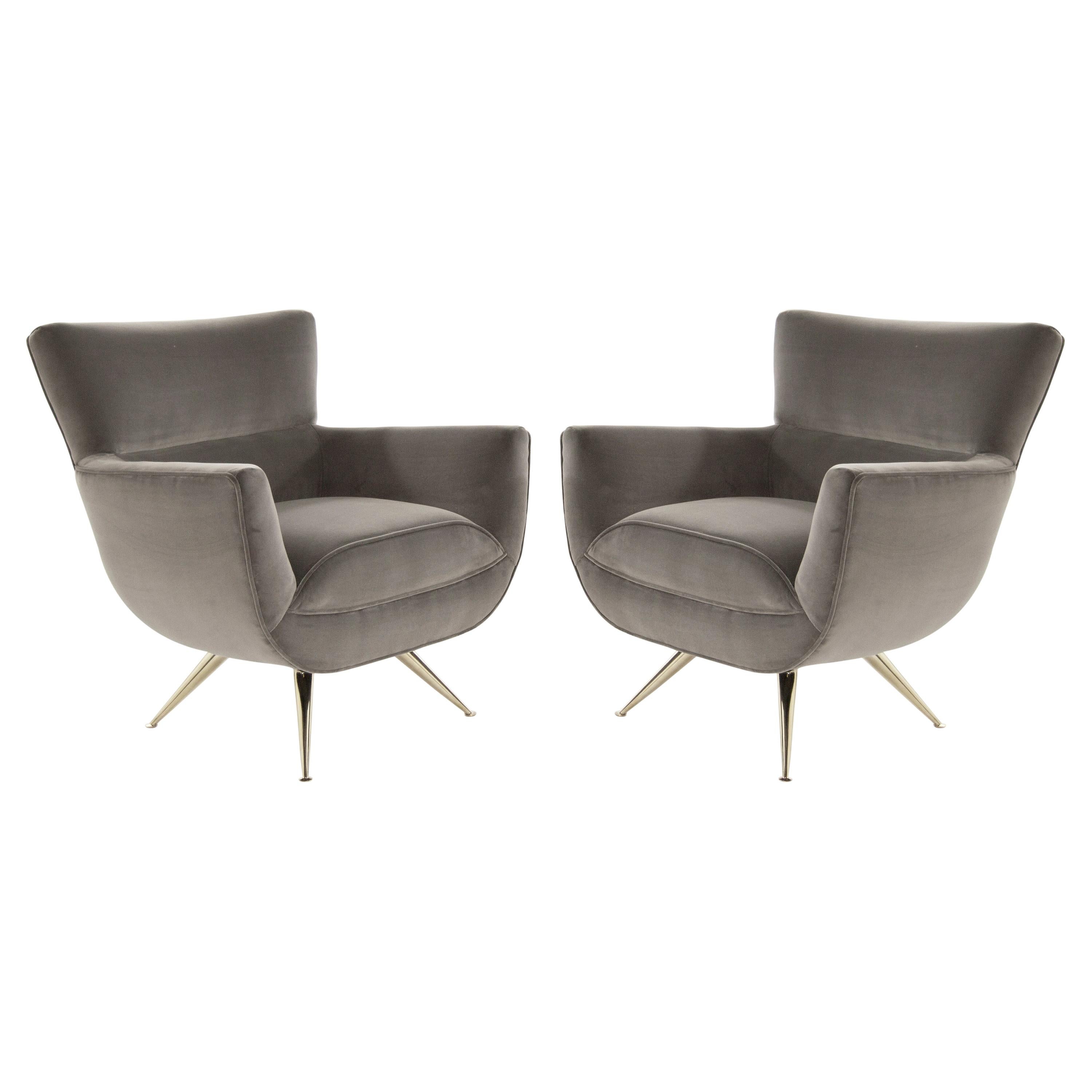 Mid-Century Modern Swivel Chairs by Henry Glass in Grey Velvet